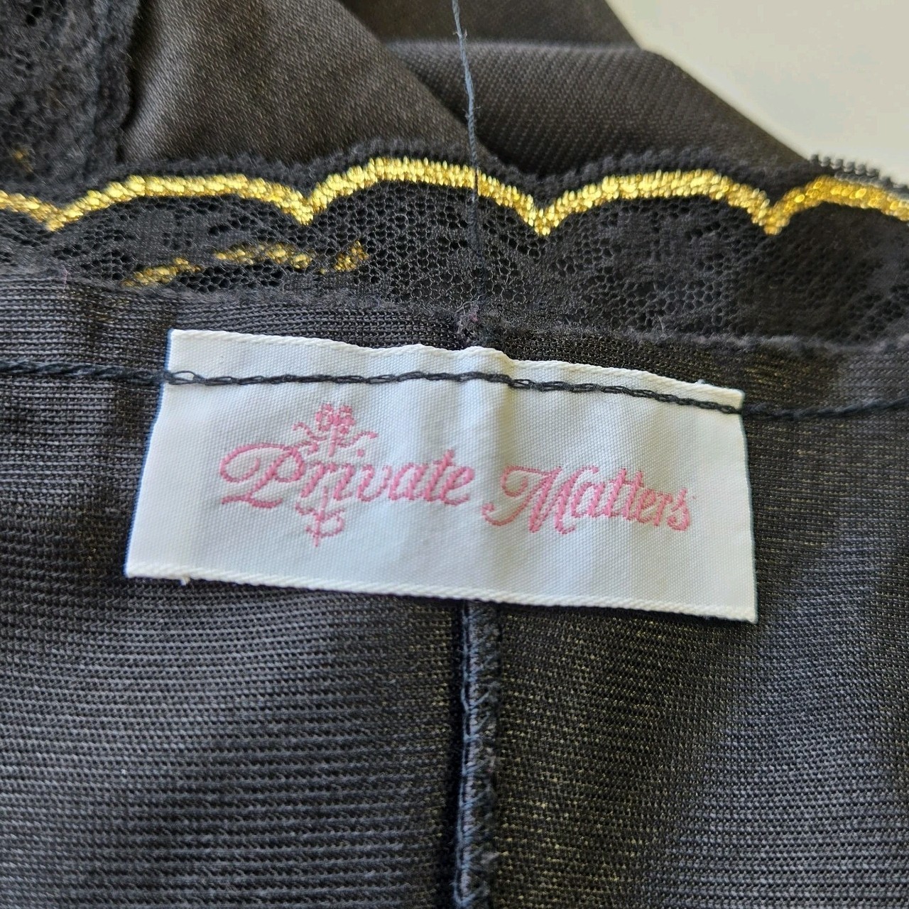 Private Matters Black Vtg 70s Lingerie Nightgown Slip Dress Size M Metalic