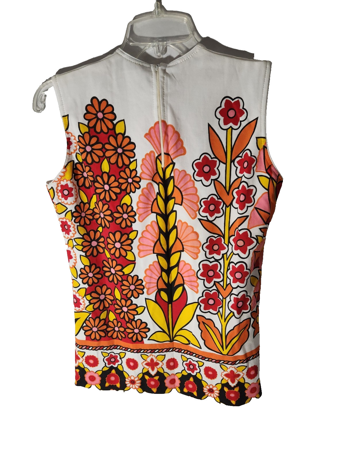Vintage 60s MOD Pop Art Psychedelic Poly Sleeveless Top Shirt w Back Zip 36 M?