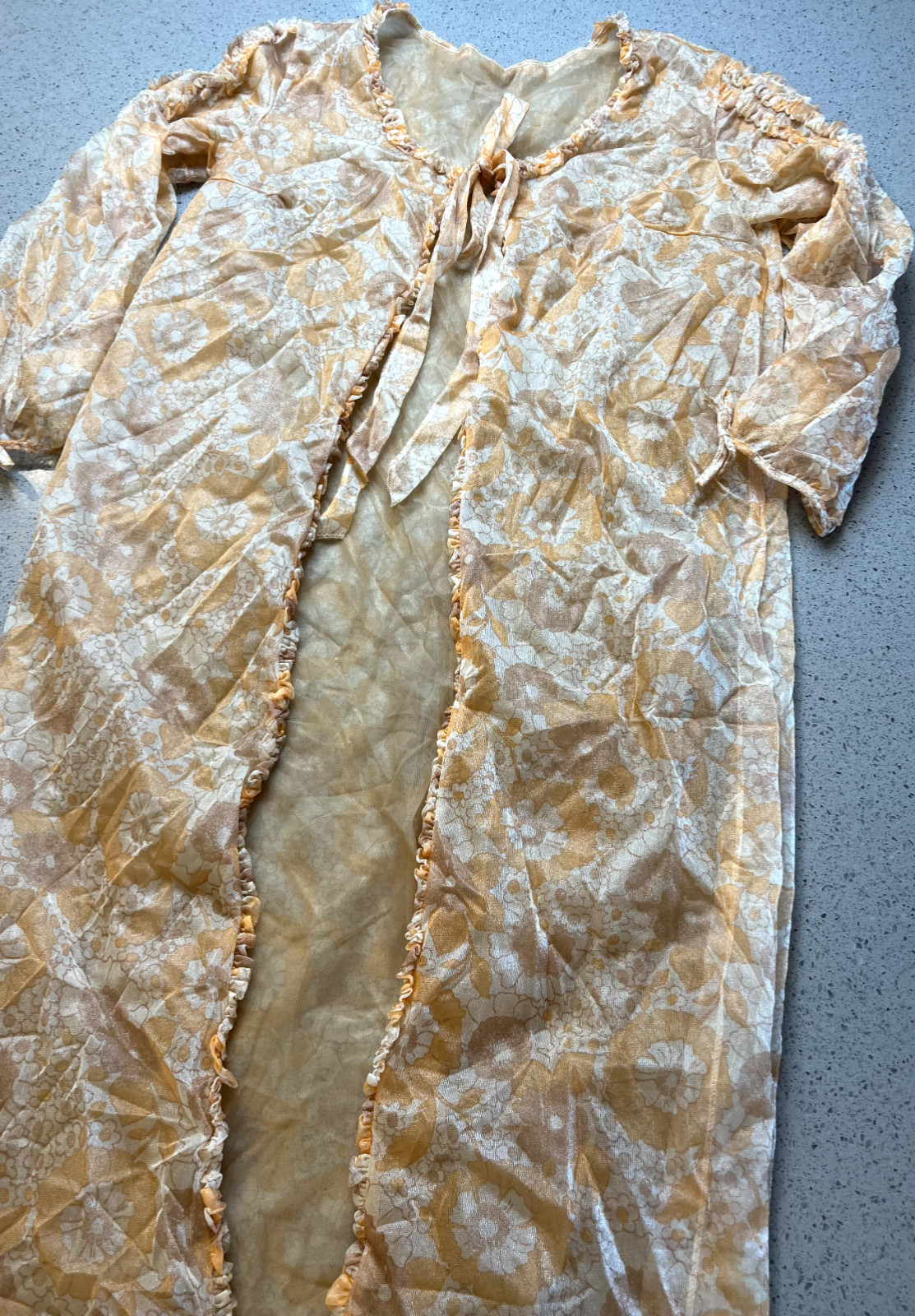 VTG ORANGE PINK & WHITE FLORAL SHEER DUSTER NIGHTDRESS SZ S/M