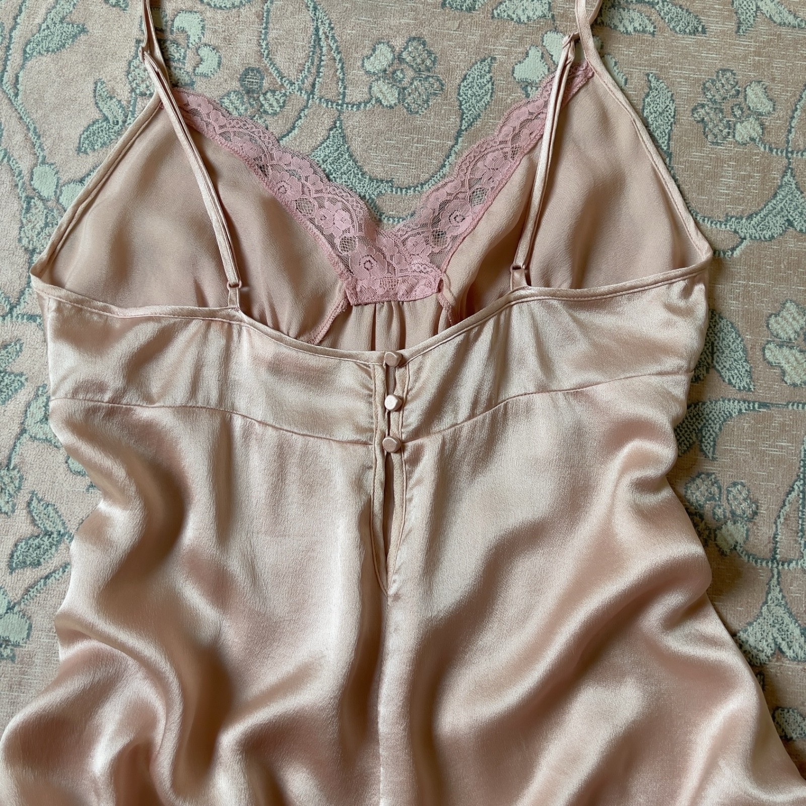 Vintage Victoria’s Secret Blush Peach Pink Silk Lace Mini Slip Dress (M)
