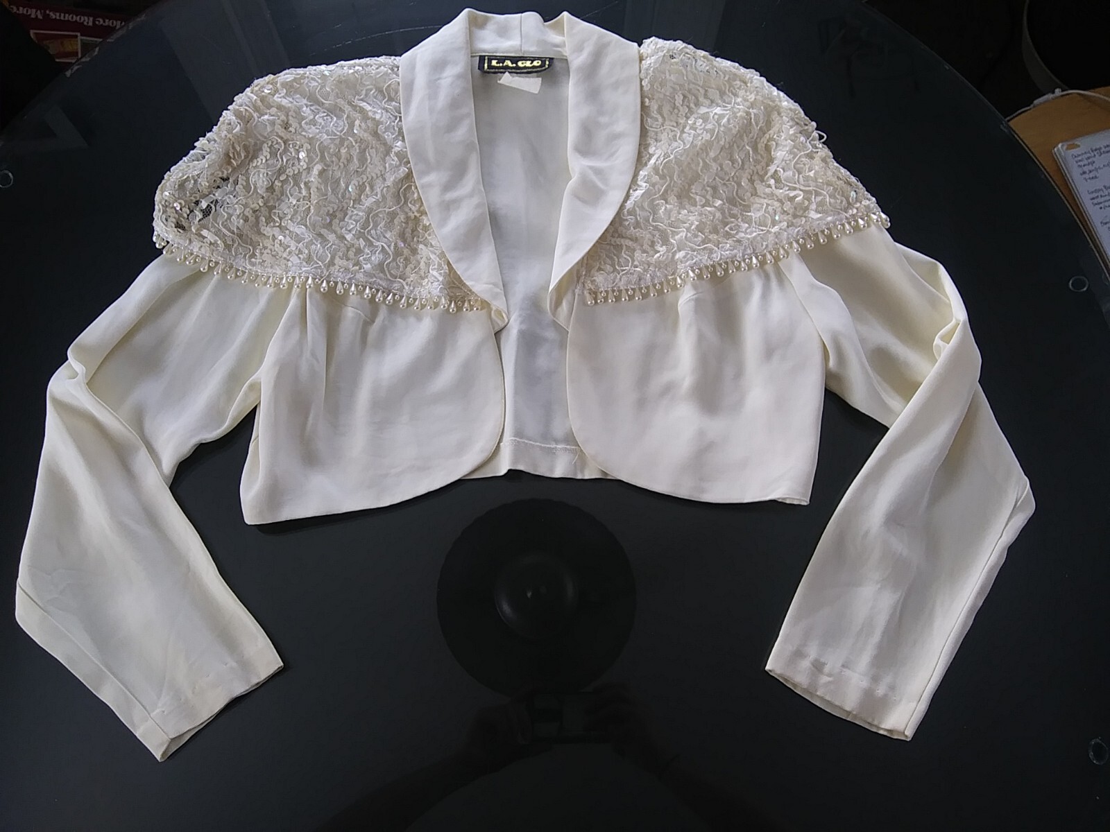 Vintage 90s LA Glo Women’s Cocktail Dress w/ Bolero Jacket Size 13/14 White USA