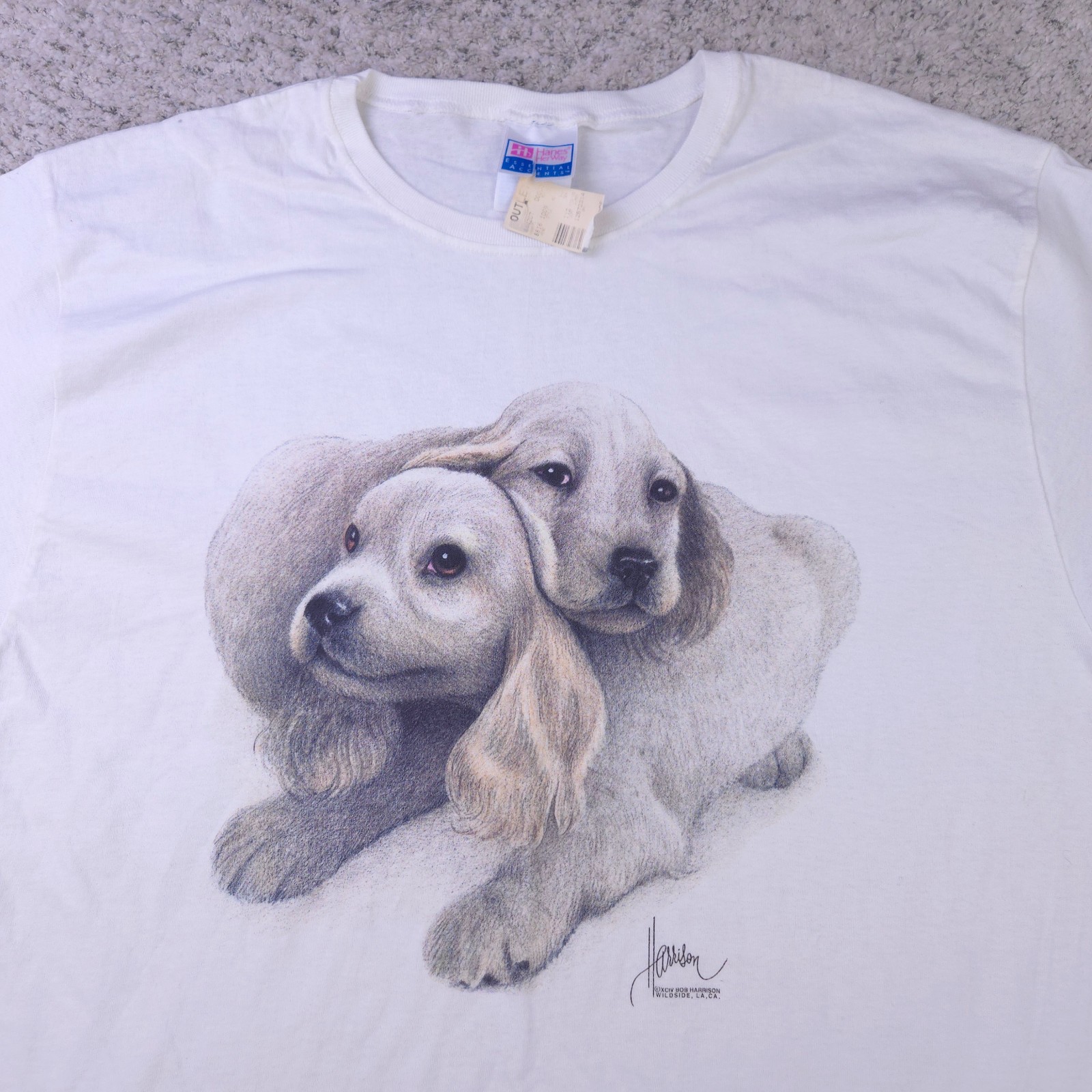 VTG Cocker Spaniel T-Shirt Womens XL Puppies Dog Bob Harrison Puppy Top 90s NWD