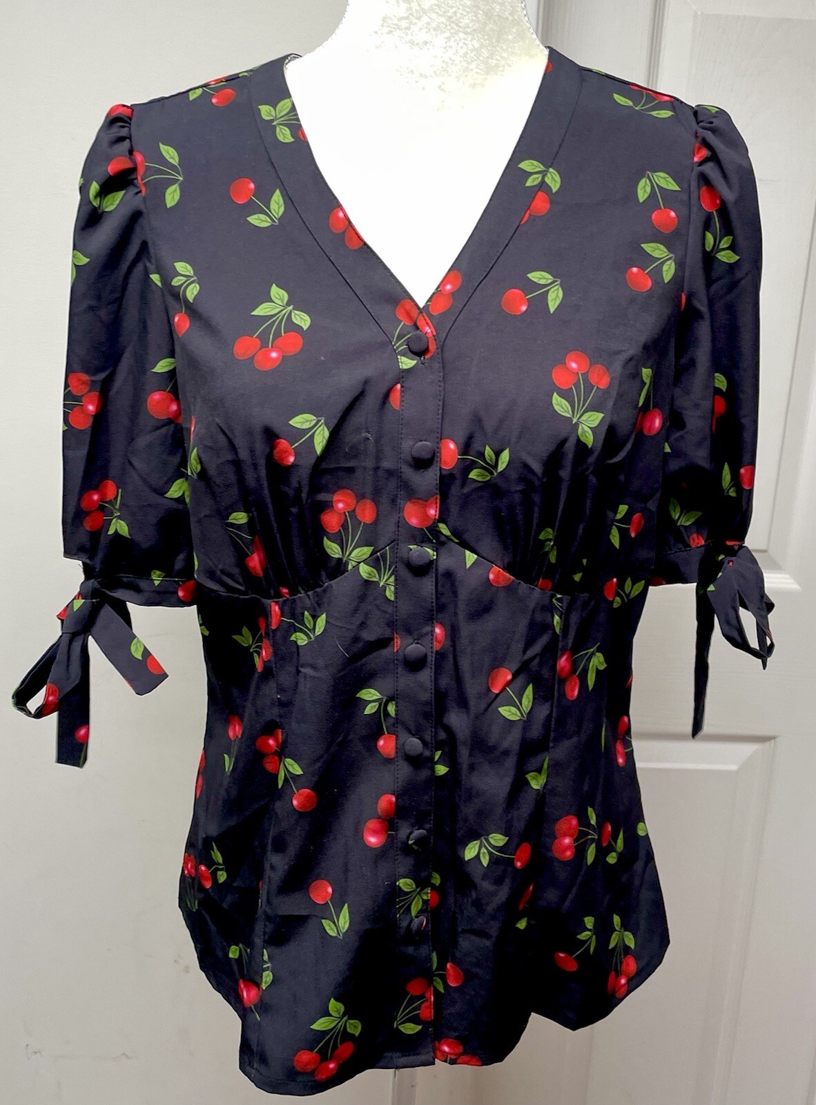Belle Poque Pin-Up “Cherries” Blouse Size M 1950s Vintage Rock A Billy Style NWT