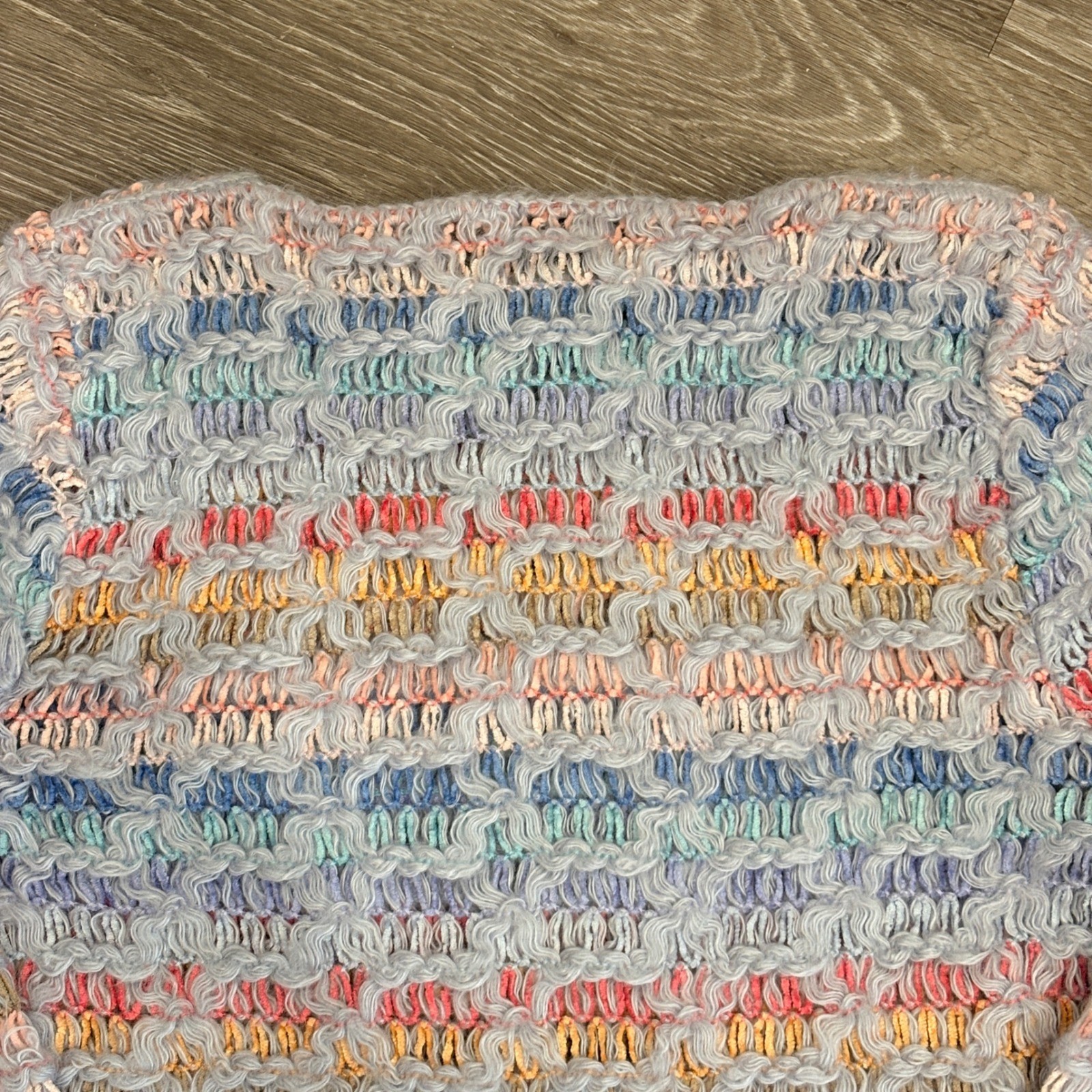 VTG 80s Bonnie and Bill Pastel Rainbow Textured Open Knit Sweater Granny Small