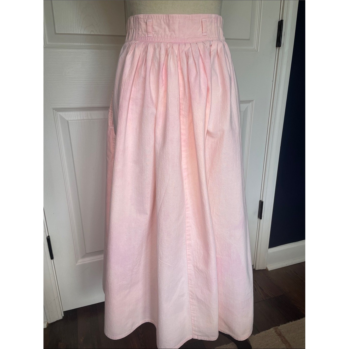 Vintage 80s Cottagecore Pastel Pink White Button Midi Skirt Koret City Blues 10