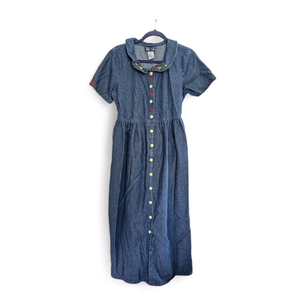 Vintage True Blue Coquette Y2k Cottagecore Maxi Denim Cotton Dress Size M