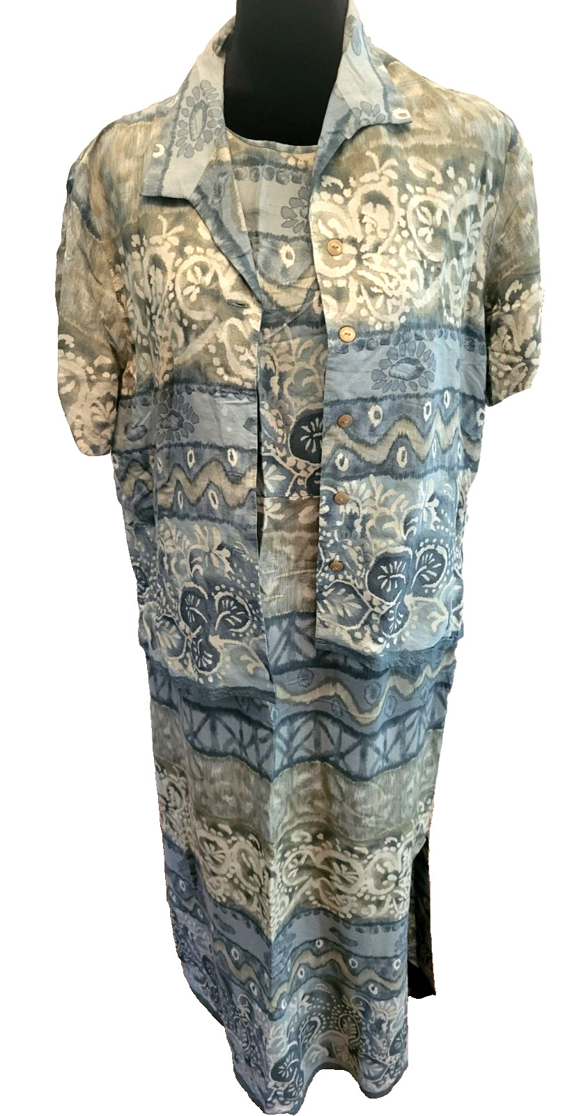 Vintage 90s Seafoam/Aqua Print 2 Piece Dress Set 14P Coastal Spring Easter Artsy