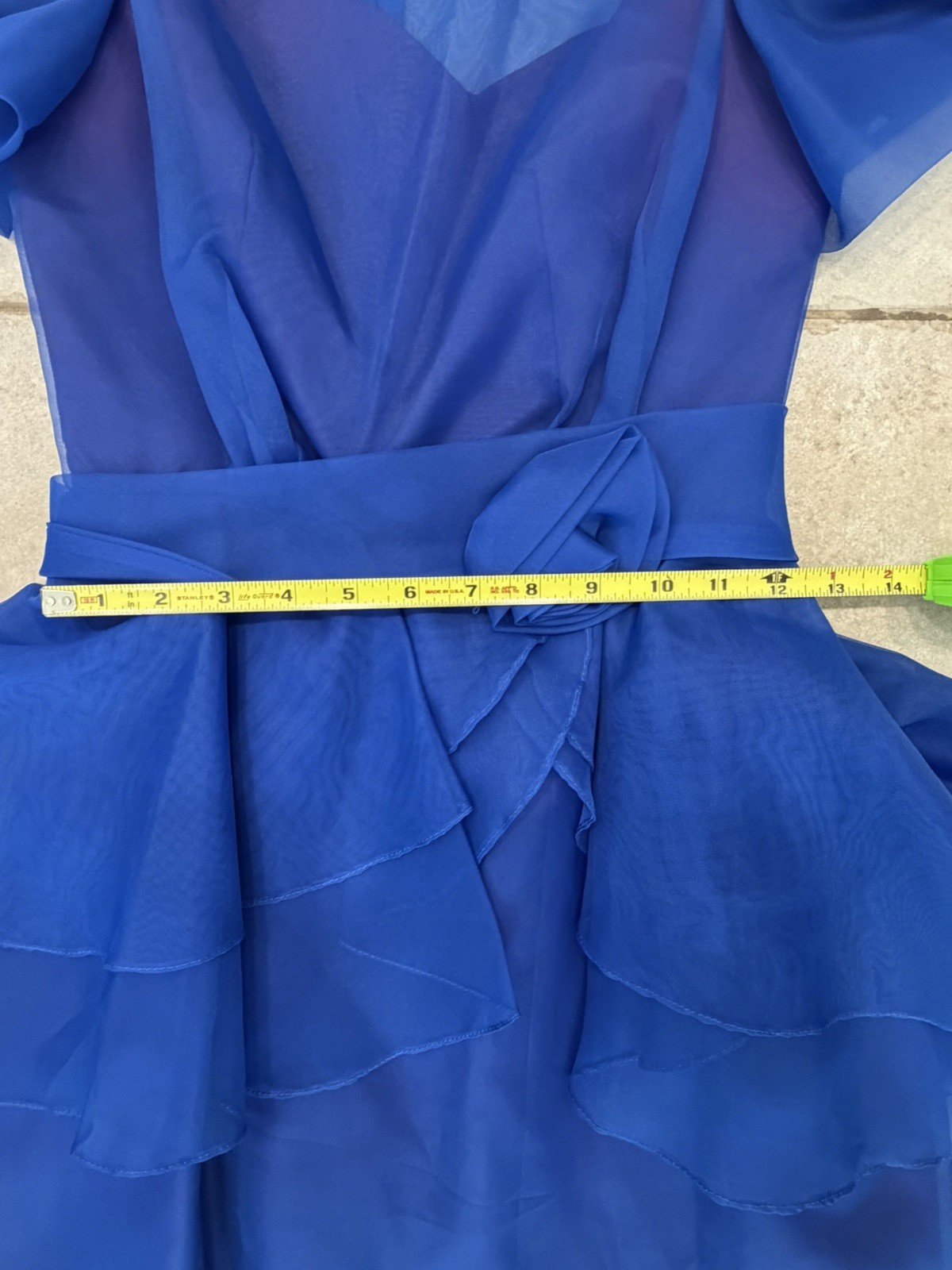 Vintage 1985 Royal Blue Rosette Short Sleeve Prom Party Dress – Sz. 11-12 – USA