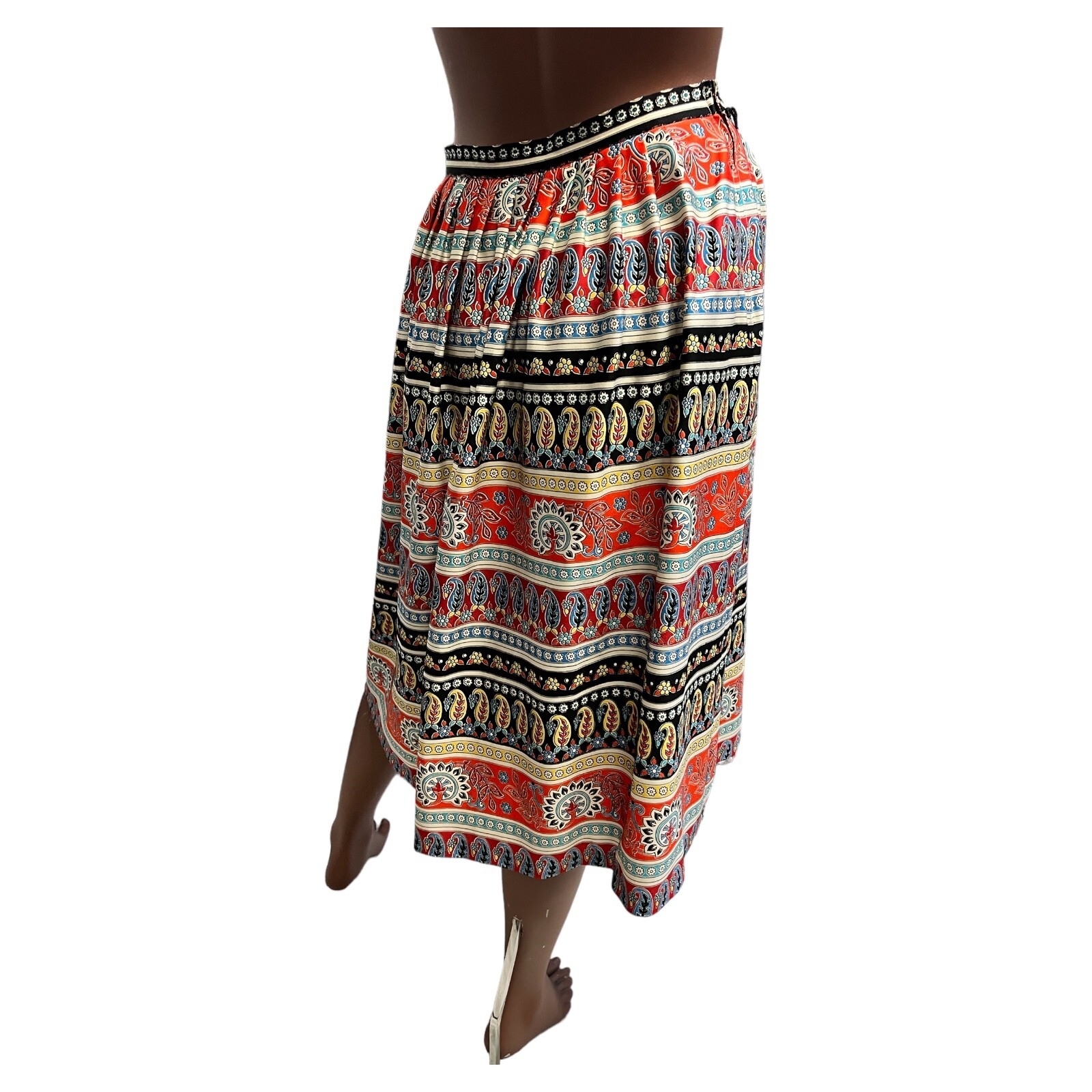 Vintage TREVIRA Skirt 60’s 70’s Paisley Stripe Print Midi 12 Boho Retro True