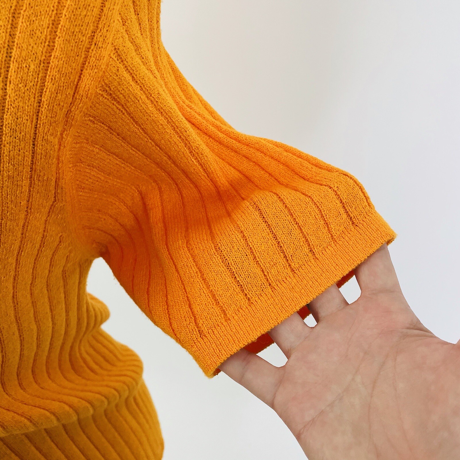 Vintage 90s David Hollis Ribbed Orange Short Sleeve Sweater Blouse Medium Womens