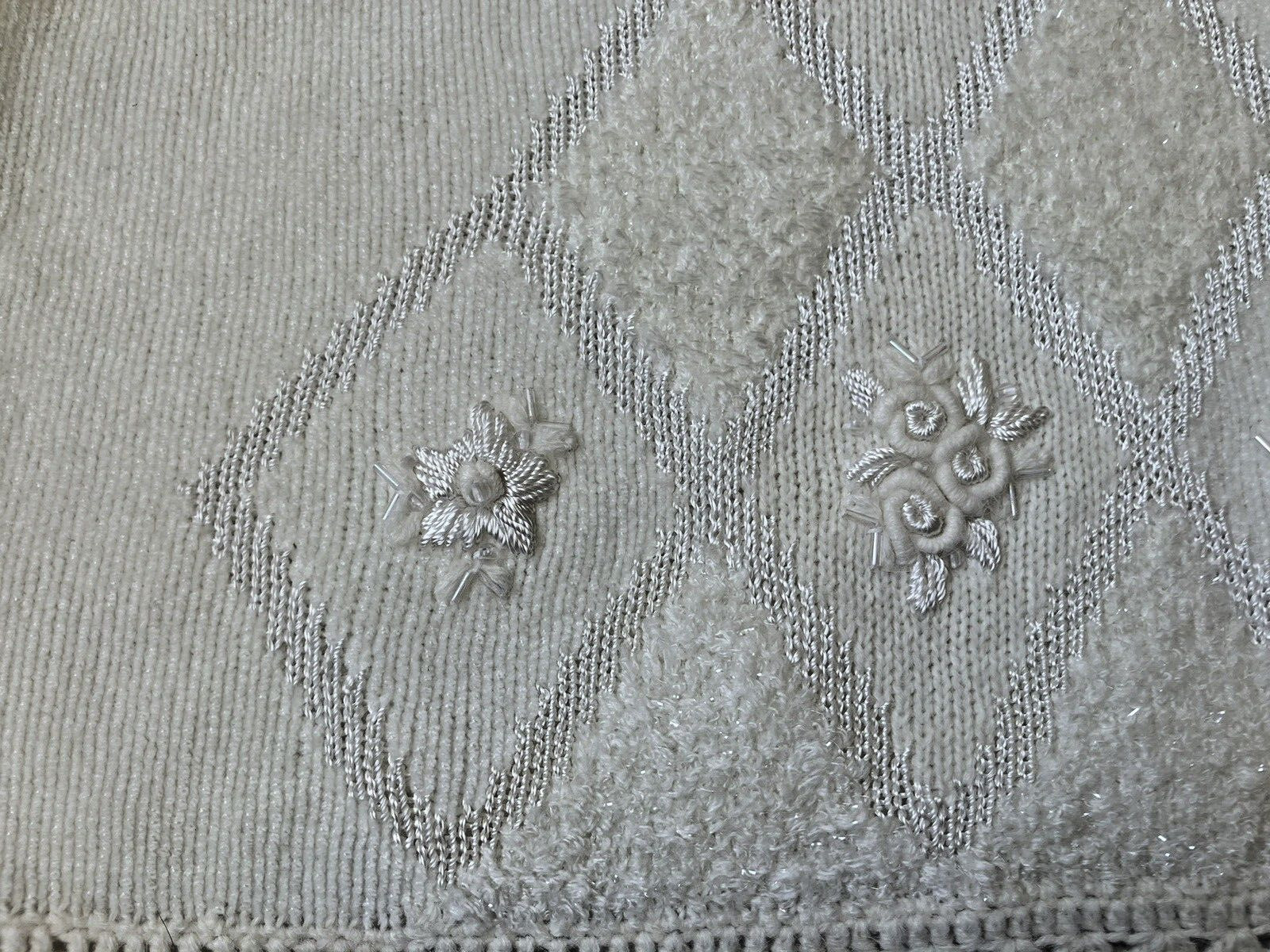 Vintage ’80s Koret Embellished Oversized Grandma Sweater Ivory Embroidery M/L