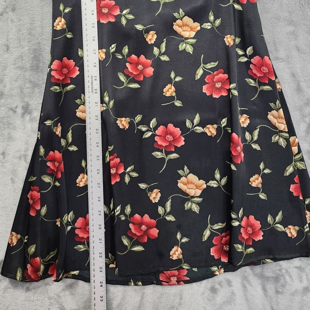 Vintage D.B.Y. LTD Dress Women 7 Juniors Black Floral Satin Tie Back Mini Grunge