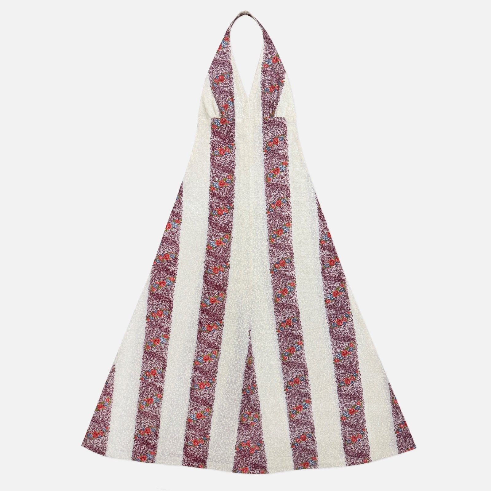 Vintage 70s Boho Hippie Prairie Calico Floral Print Halter Maxi Slip Dress XS/S