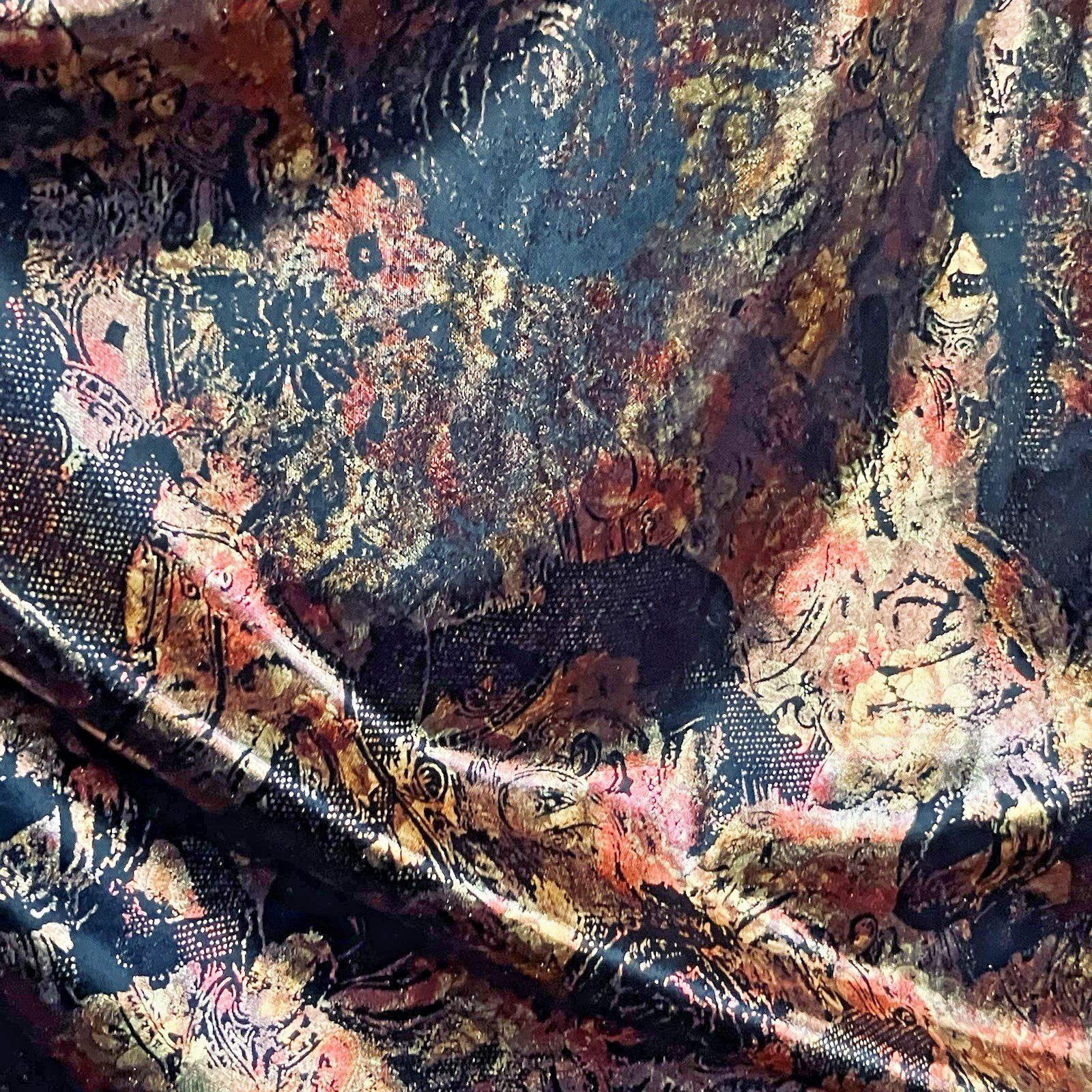 VTG Foil Button Down Blouse 22w Joanne Plus Black Rose Gold Long Sleeve 80s 90s