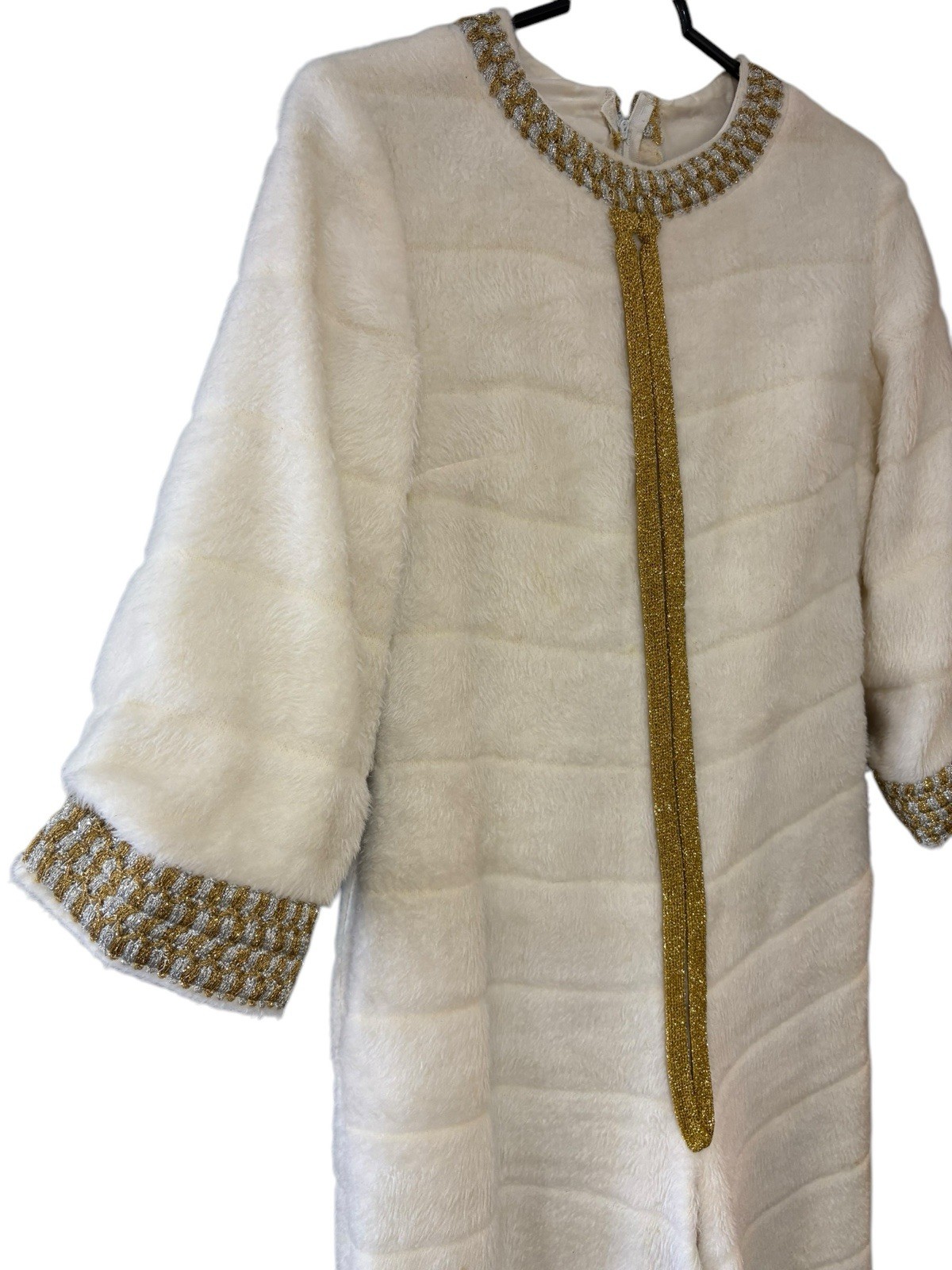 1960s vintage white faux fur and gold/ silver jumpsuit MOD GO-GO/ New Years Eve