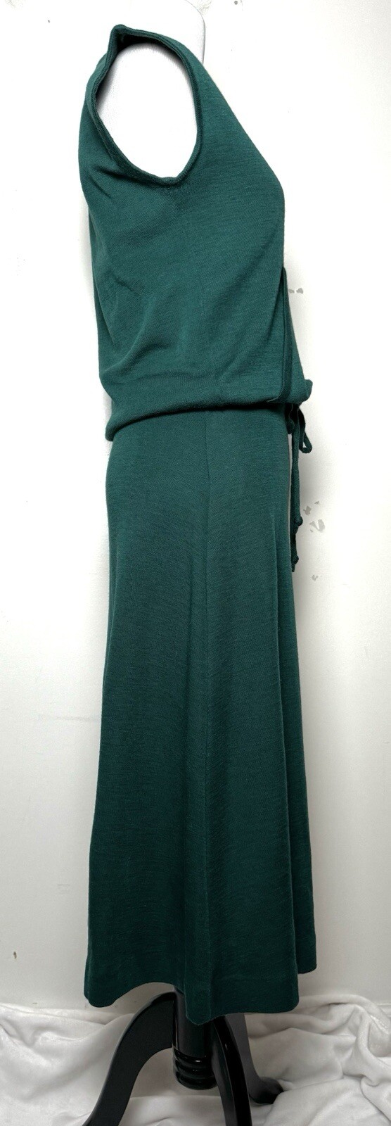 Vtg 70s Wool Knit Matching Outfit M Green Crop Top Swing Skirt Dress Set 2 Pc
