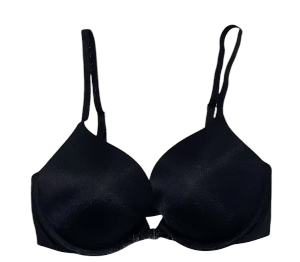 Victorias Secret Very Sexy Push-Up Black Shiny Front Closure Bra 32D NOS