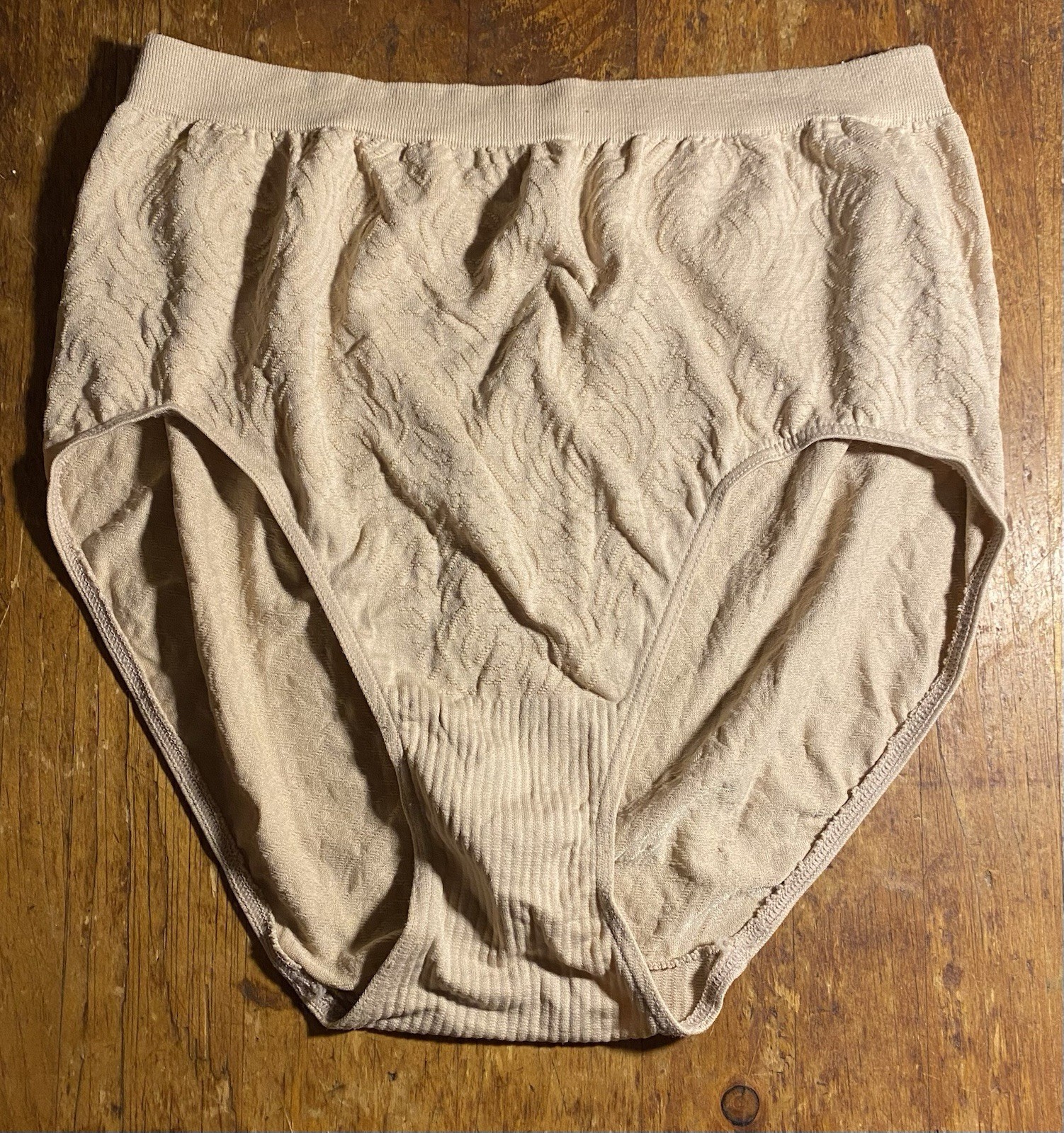 Vintage Barely There Panties 8/9 Beige Embossed NWOT
