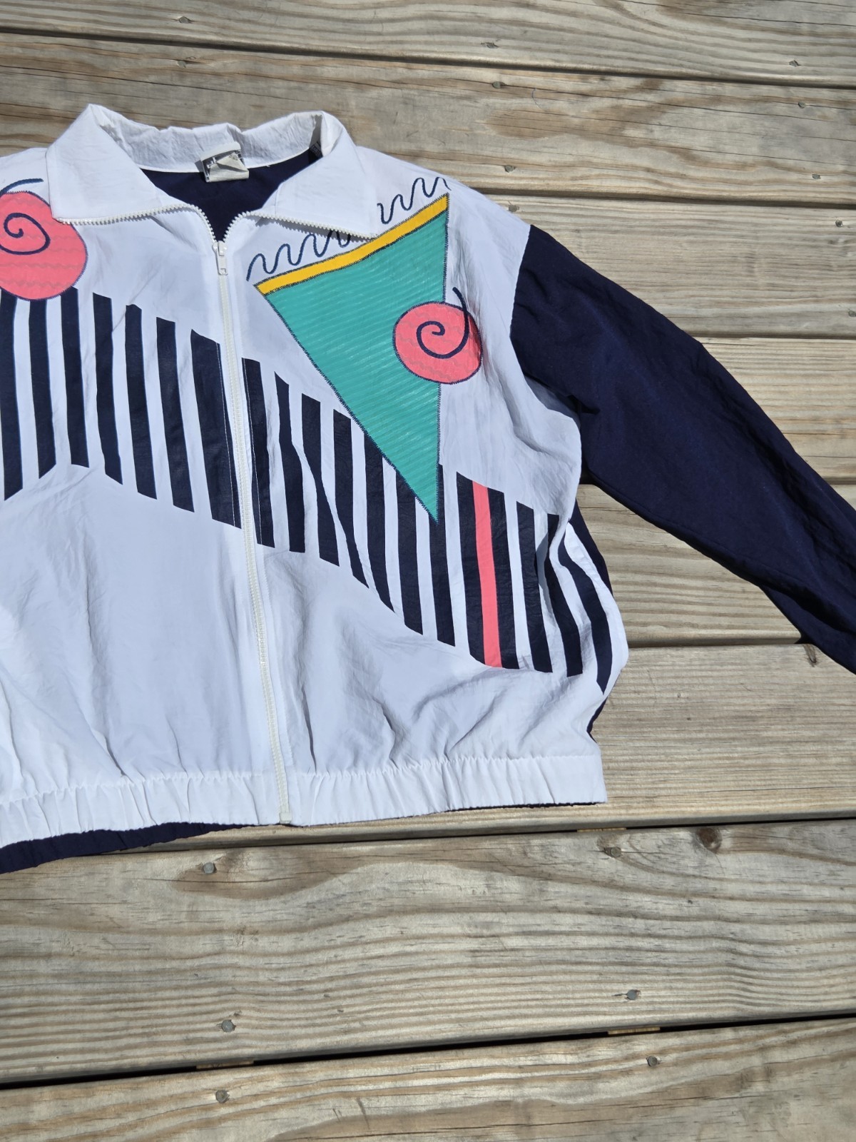 Vintage 90s Teddi Sport Geometric Windbreaker Jacket Memphis Neon Abstract Sz M