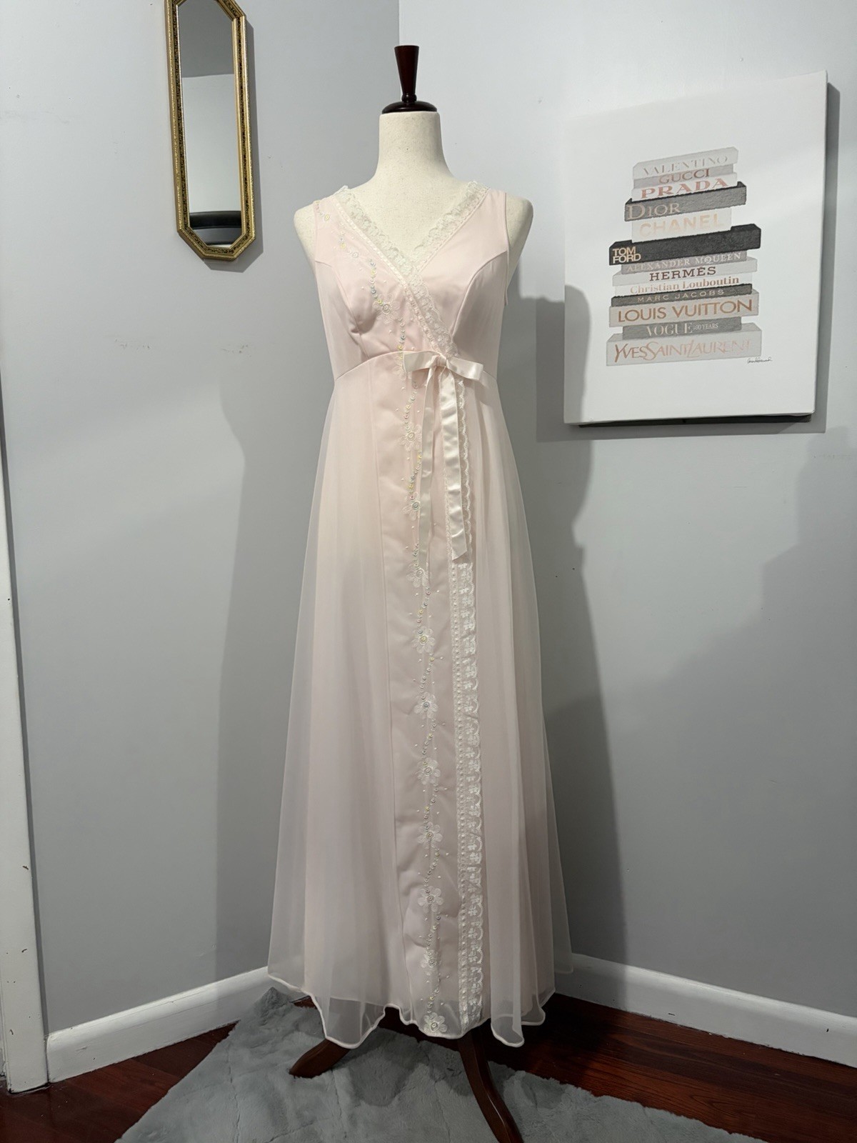 Vintage Pink Chiffon Shadowline Maxi Size Small