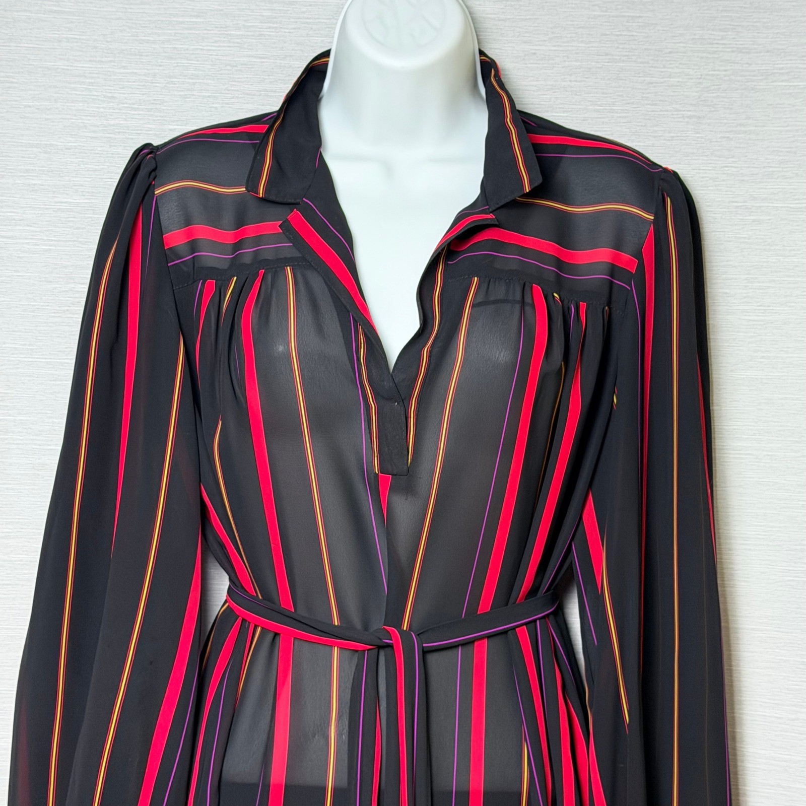 Chez California Designed by Tandy Vintage Striped Midi Dress Black Red Size 10