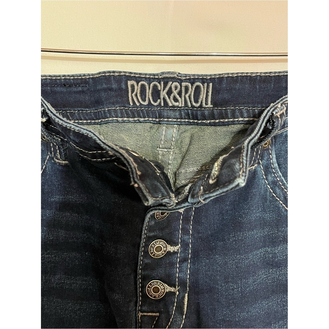 Rock & Roll Denim High Rise Flare Dark Wash 29×32 Button Fly Y2K Western Retro