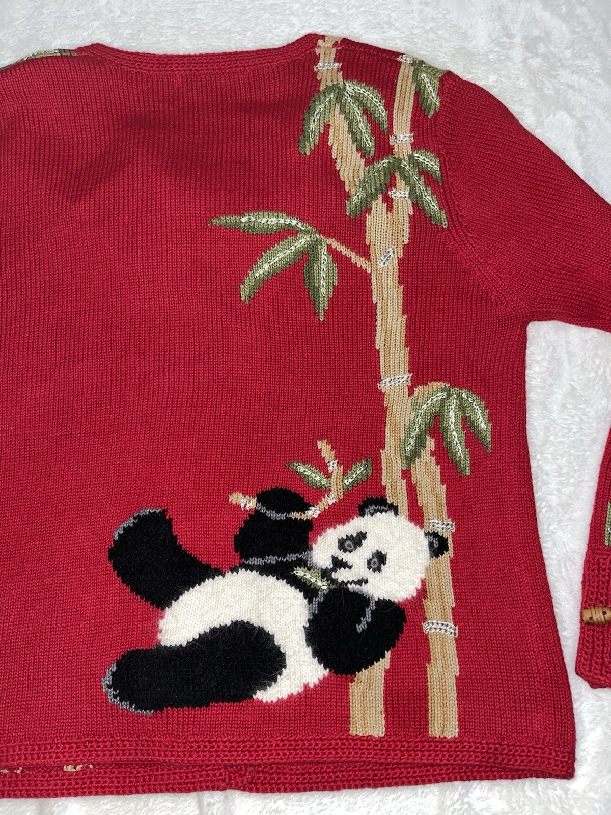 Northern Isles Vintage red Panda Bears Bamboo button front cardigan Knit Sweater