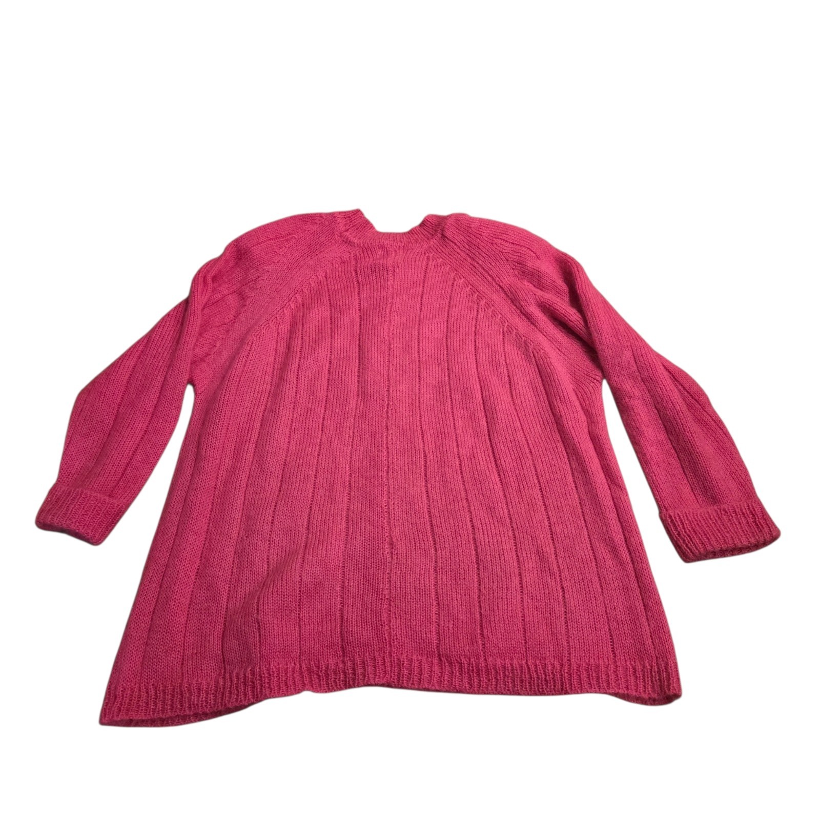 80s Vintage Fuzzy Mohair Blend Long Pullover Sweater Knit Magenta Pink Sz 26 28