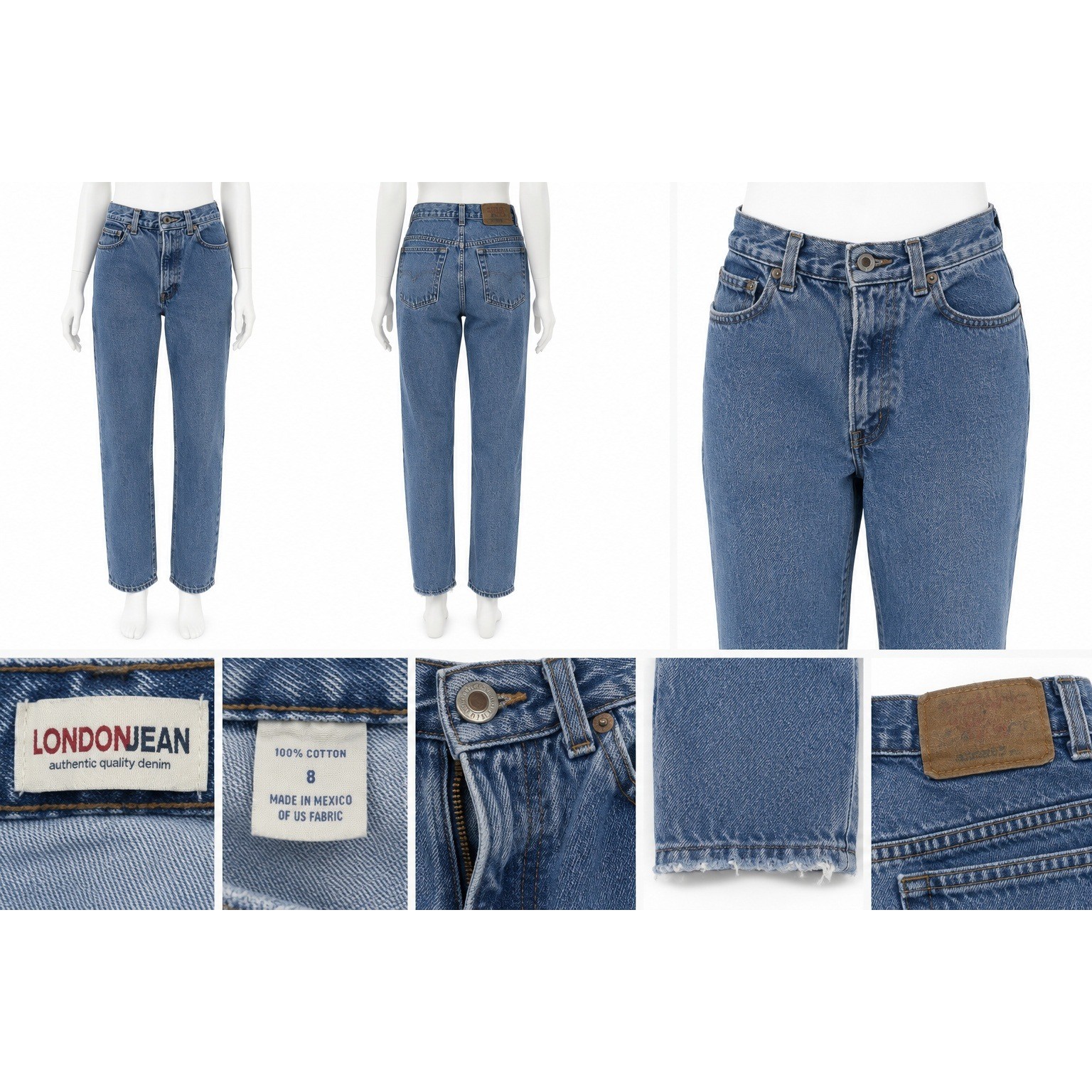 Vintage London Jean Mom Jeans Womens 8 High Rise 100% Cotton Blue Denim 28×30