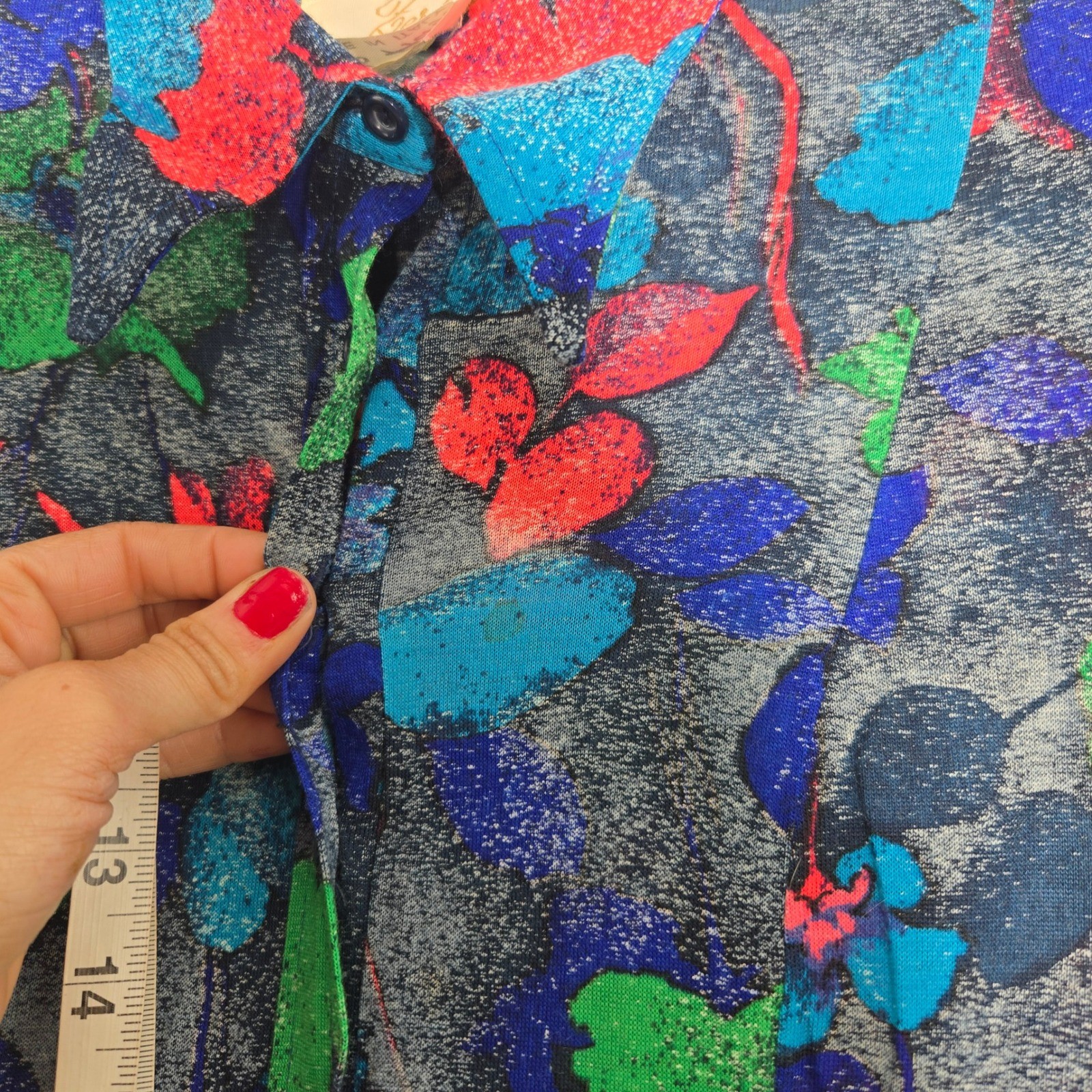 Vtg 70s Zerlina Italian Maxi Dress Blue Green Floral Abstract Long Sleeve
