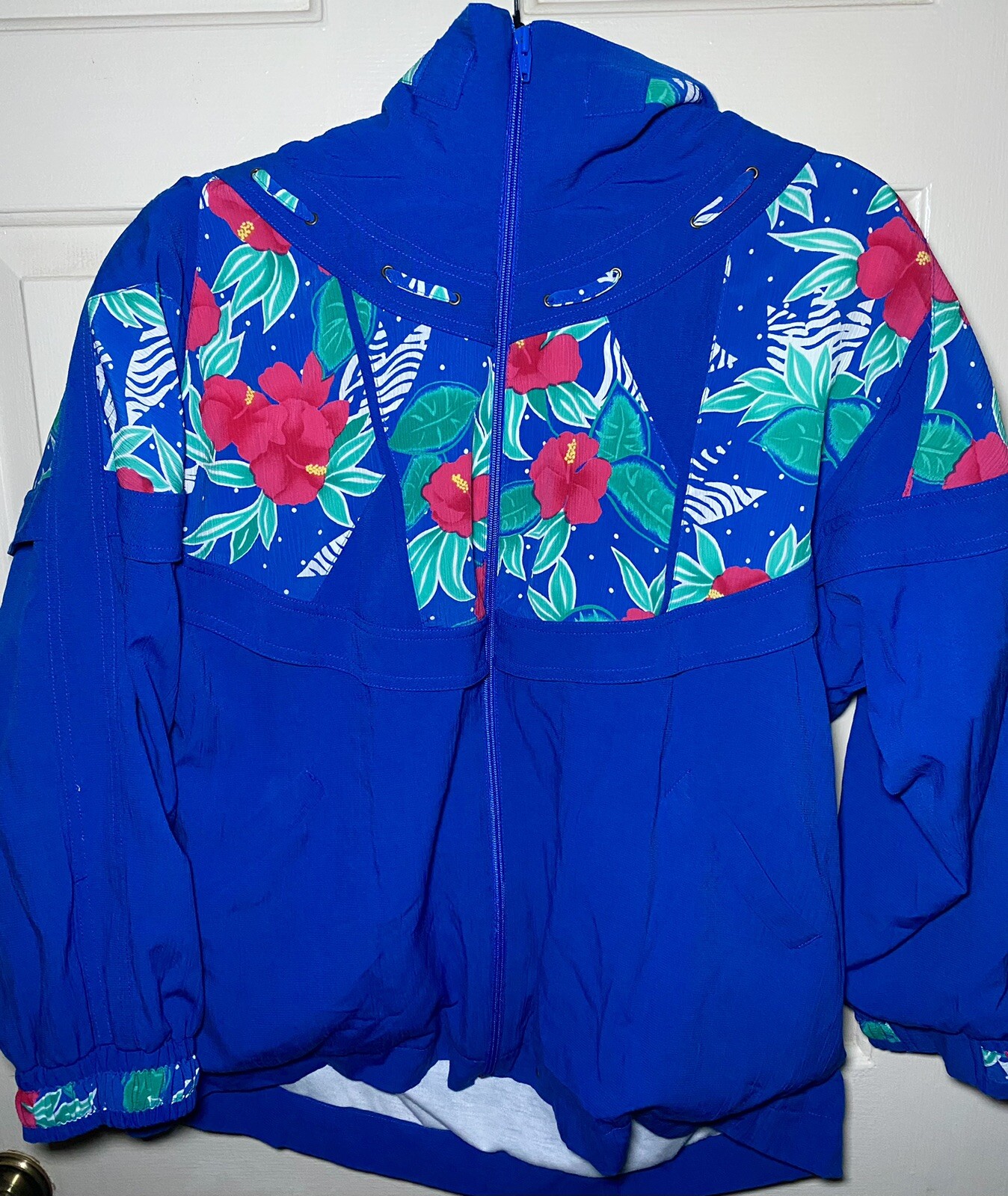 Vintage 80s Tan Jay Royal Blue Jacket Windbreaker Petite Medium