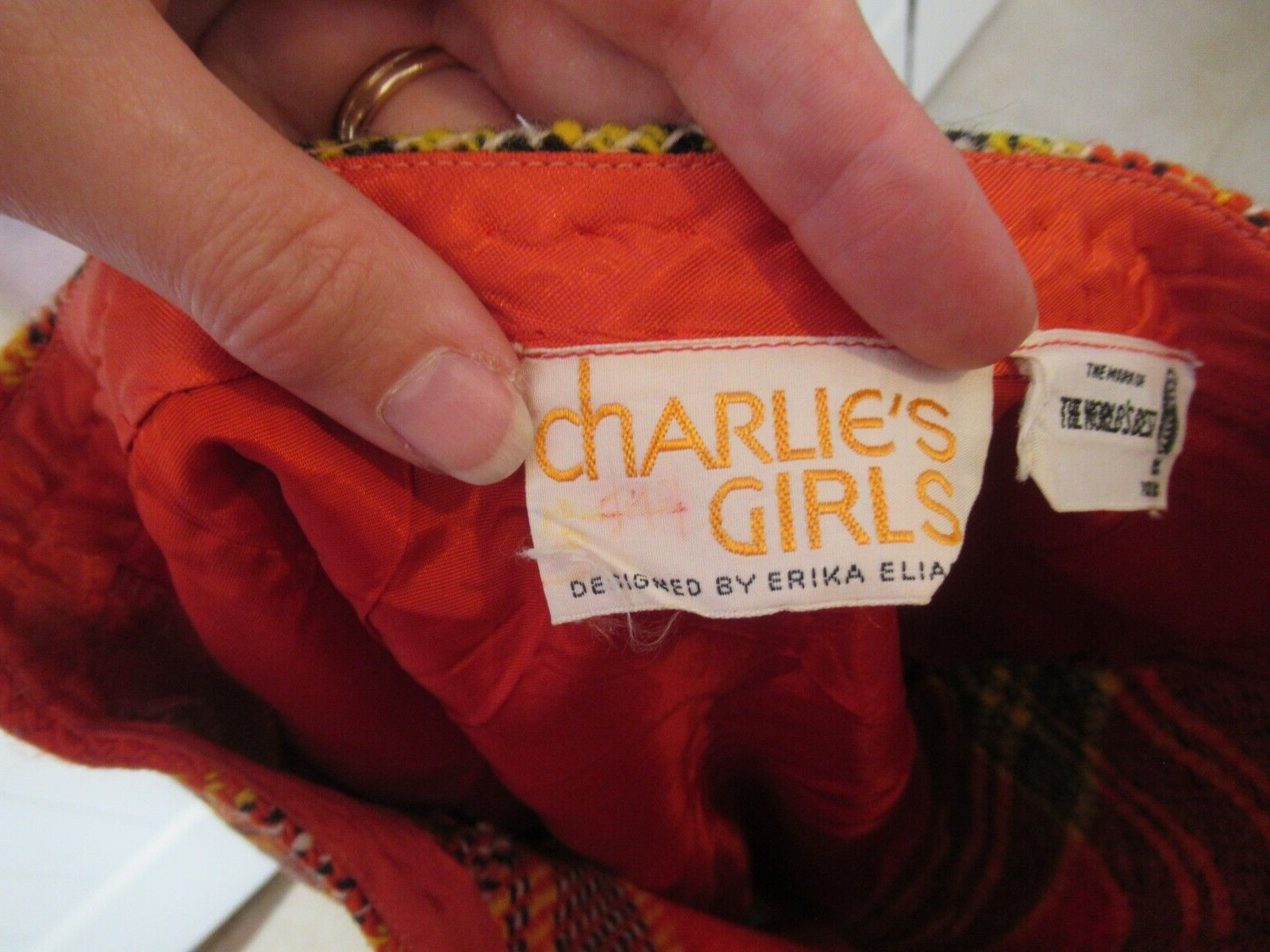 Charlie’s Girls by Erika Elias red, yellow, orange plaid skirt, c. 1960s, sz. S