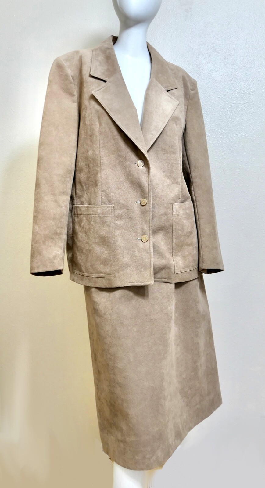 Vintage Count Romi Skirt Jacket Ultra Suede Beige Nude Khaki Suit L