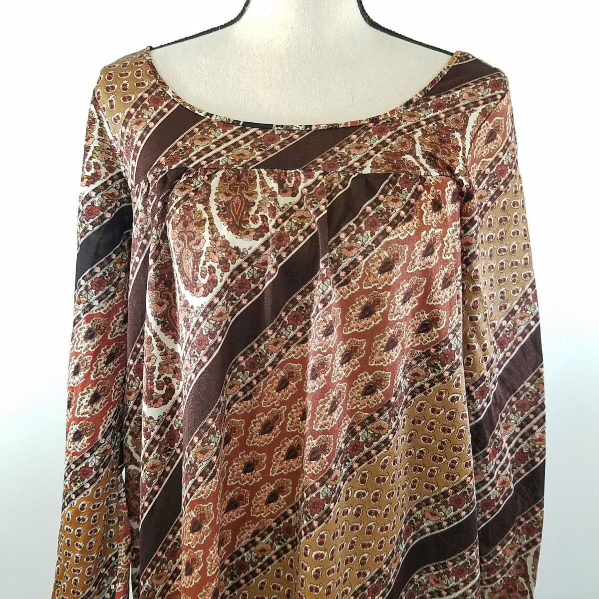 Vtg Anne Klein Lily of France 1970s Paisley Caftan Night Gown Tag Sz L Actual M