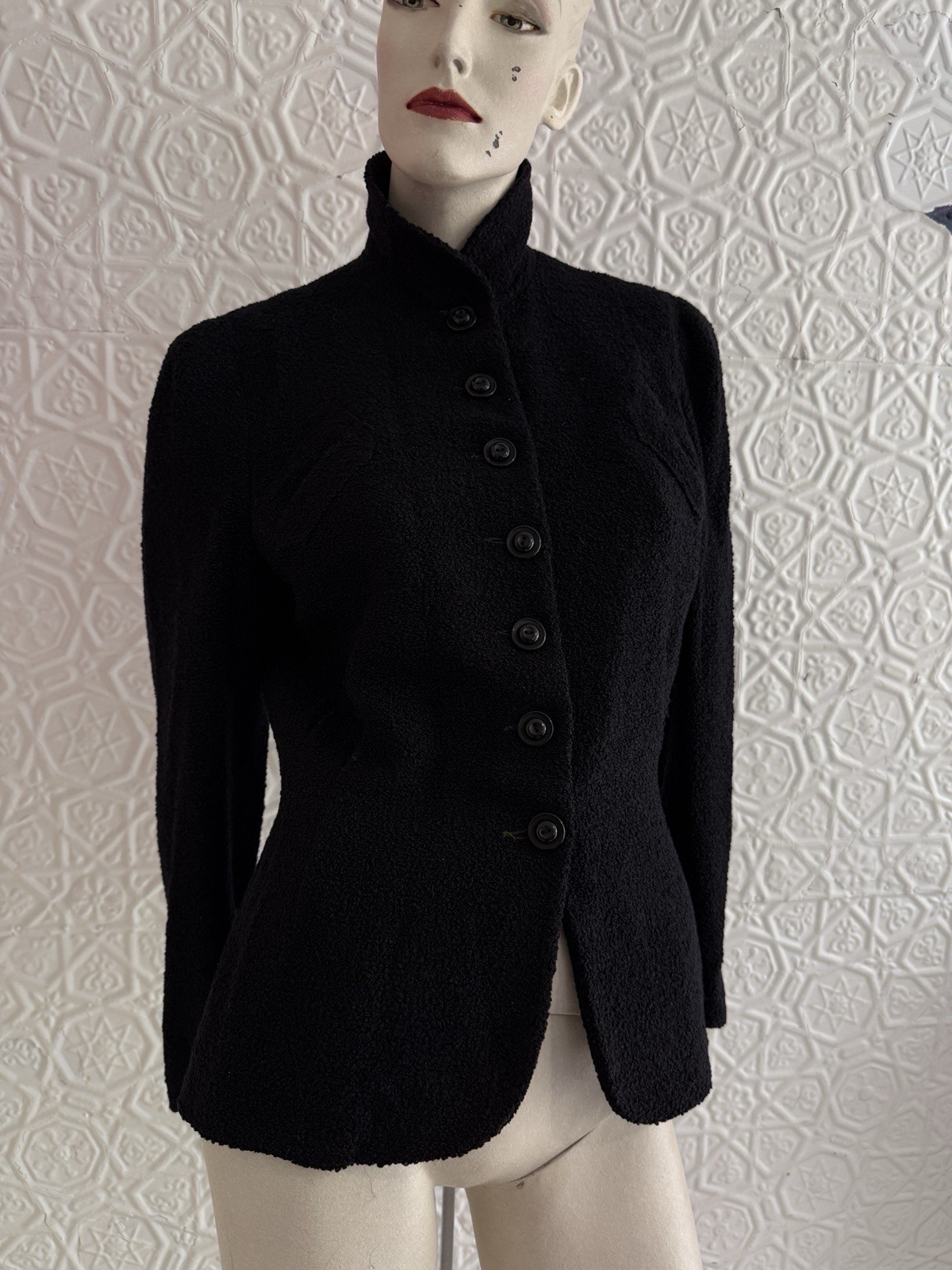 Vintage 1940s women’s black wool boucle jacket-Tailored gothic vamp Antique Fall
