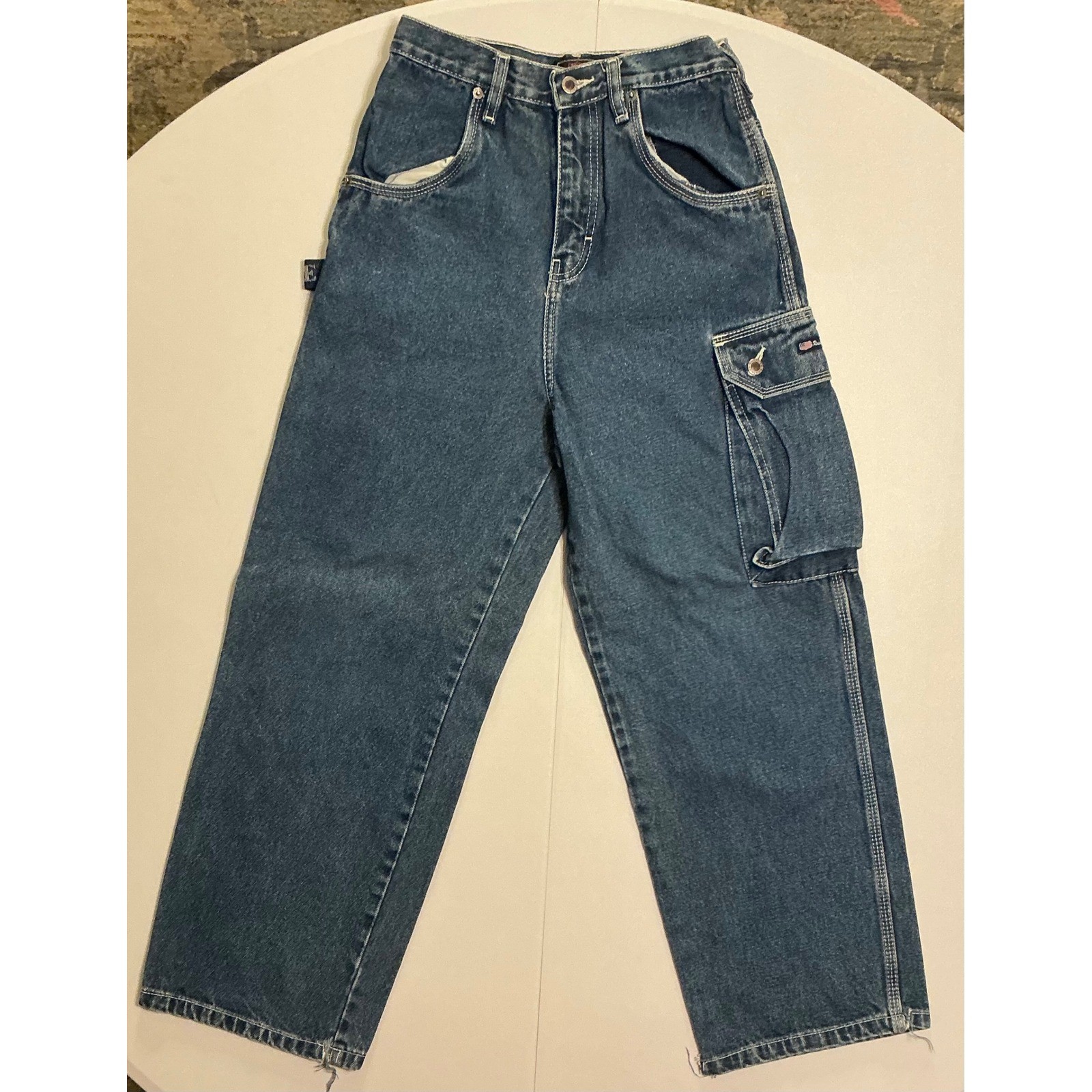 VTG Y2K Baggy Skater Route 66 Carpenter Jeans Womens 26 Blue Wide Leg Cargo