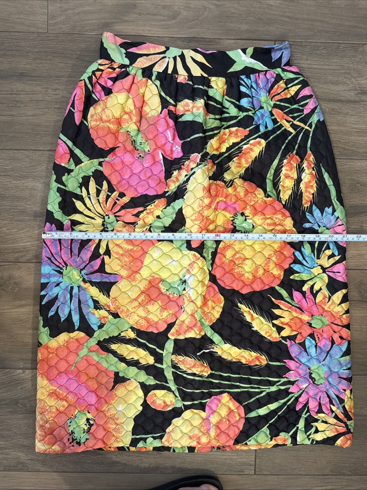 Vintage 1960s Womens Long Quilted Skirt Neon Flower Power Bonwit Teller XXS XS