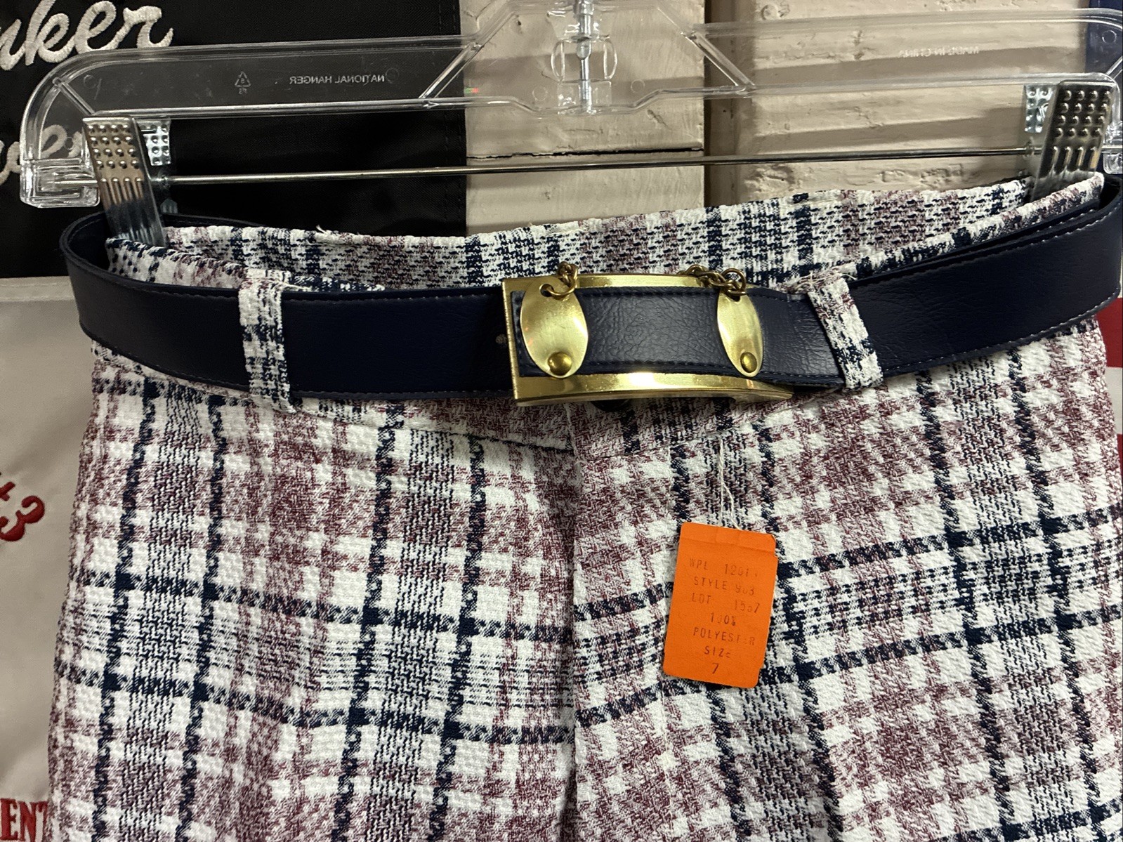 Vintage 1970s Plaid Women’s Bell Bottoms Pants Size 7 w/Belt – with Tags
