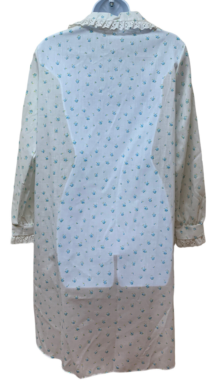Vintage Najla New York Night Shirt Dainty Blue Floral Cotton Dacron M USA NOS