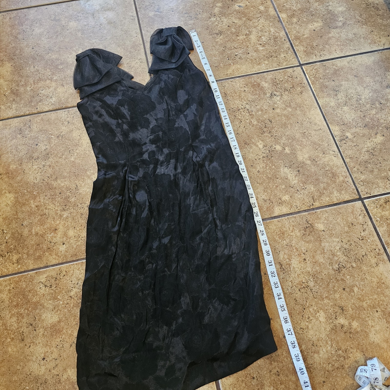Vintage 80s Midi Dress Midnight Glo Black Floral Roses Party Bows Gothic Glam