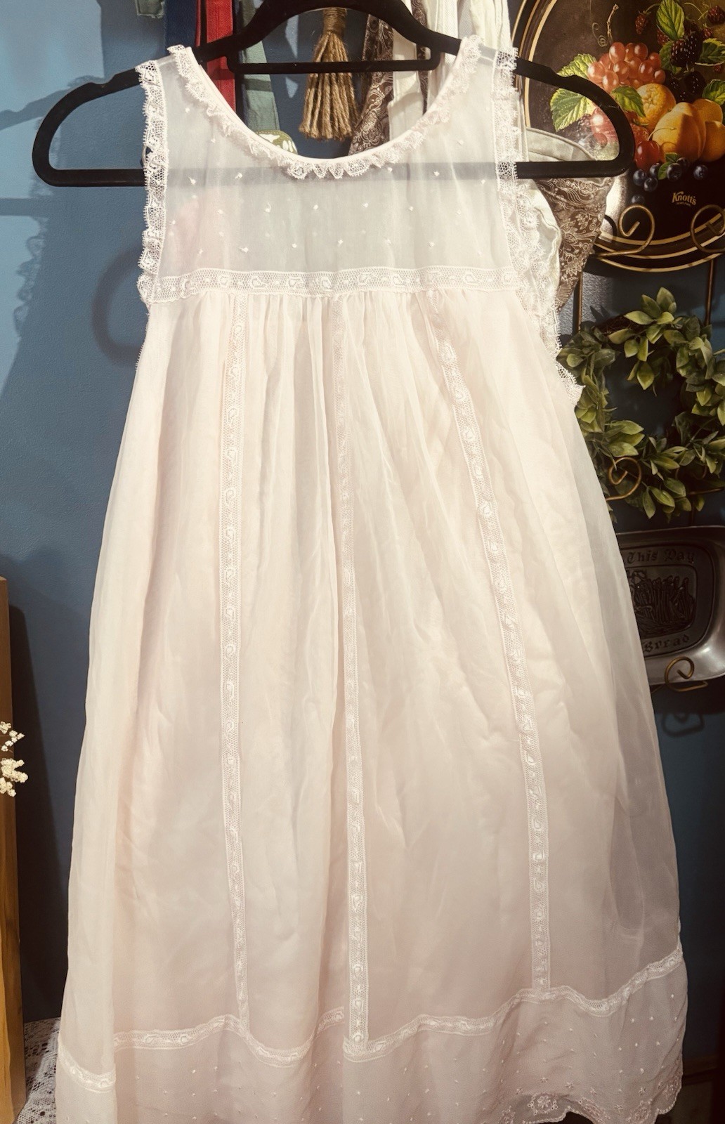 Formfit Rogers Pink Nylon Lace Chiffon Nightgown Sweep Vintage Small USA