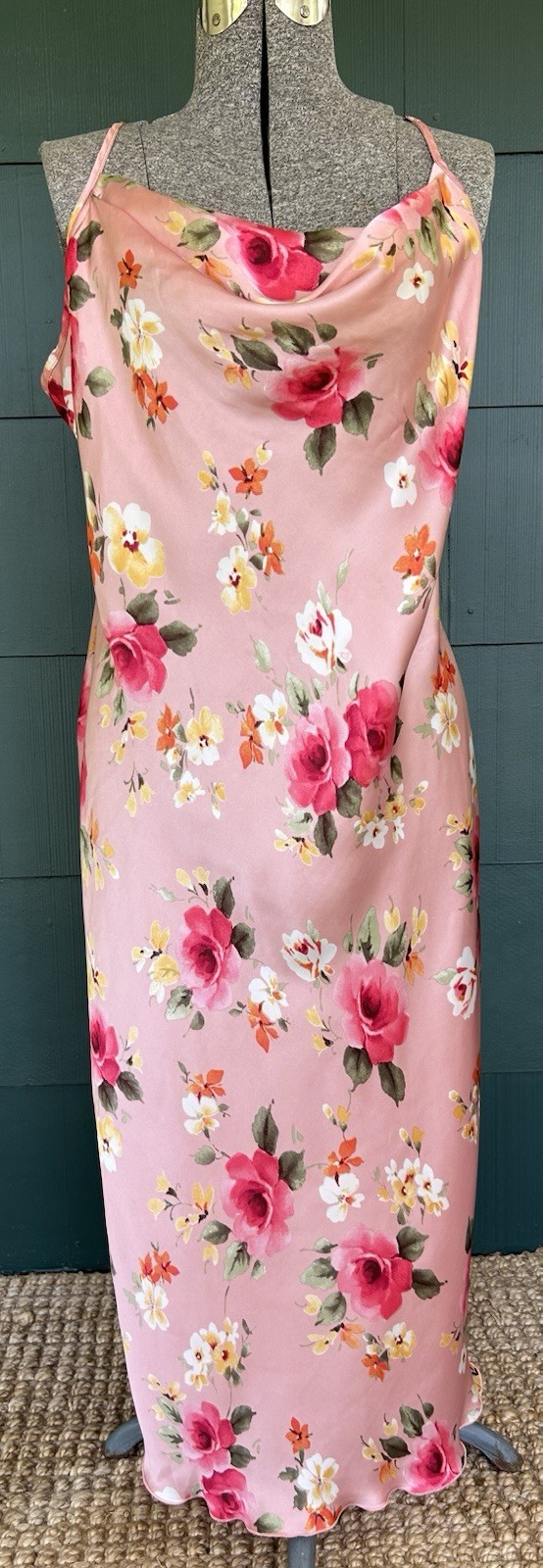 Vintage 90s bebe Slip Dress Pink XL Floral Y2K Satin Made In USA Romantic