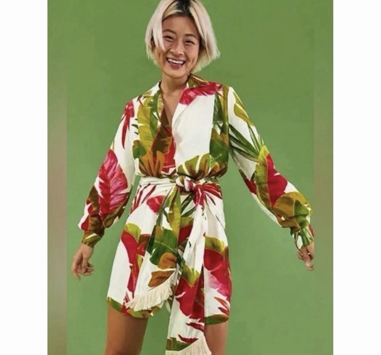 Farm Rio Spring Forest Fil Coupé Mini Dress white Size Large Linen Blend Floral
