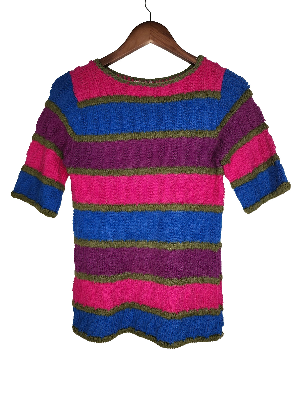 1960s Colorblock Striped Acrylic Vintage Sweater by Beeline Fashions Size S