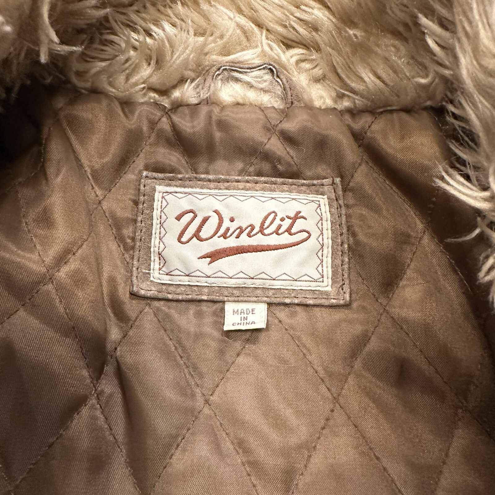 VTG Y2K WINLIT BROWN SUEDE LEATHER JACKET COAT FAUX FUR LINING SZ XL H1