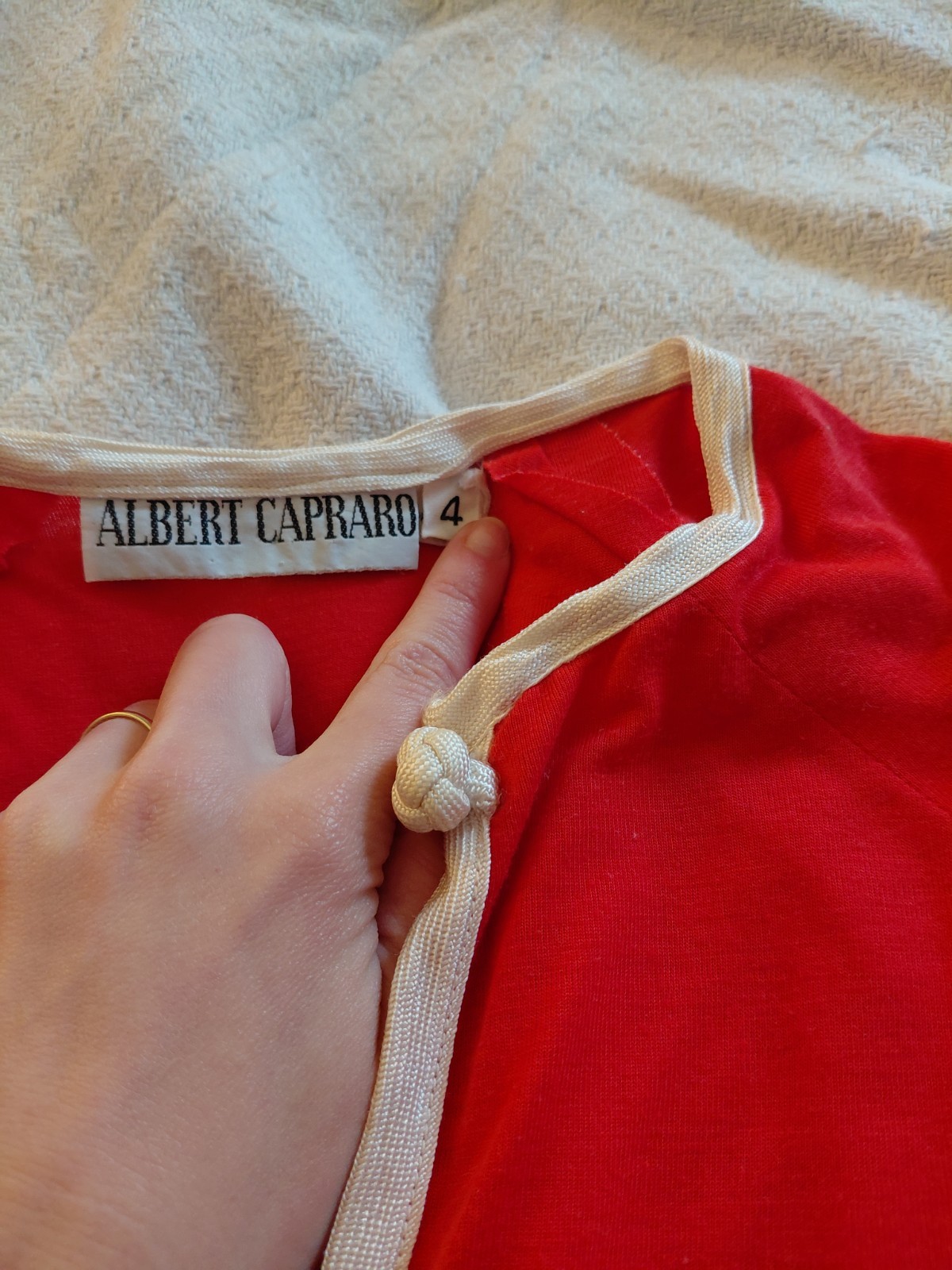 Vintage 70s 80s Albert Capraro Red-Orange Jersey Pleated Belt Dress Sz 4 Small