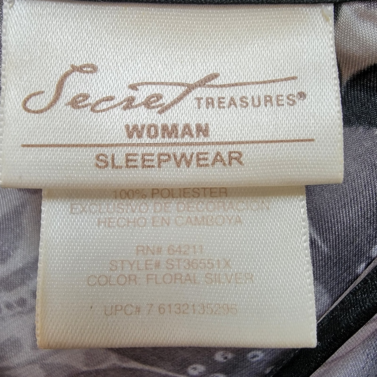 SECRET TREASURES~ Silvery Floral Shiny Satin Nylon Nightie/ Nightgown~Womens~ 2X