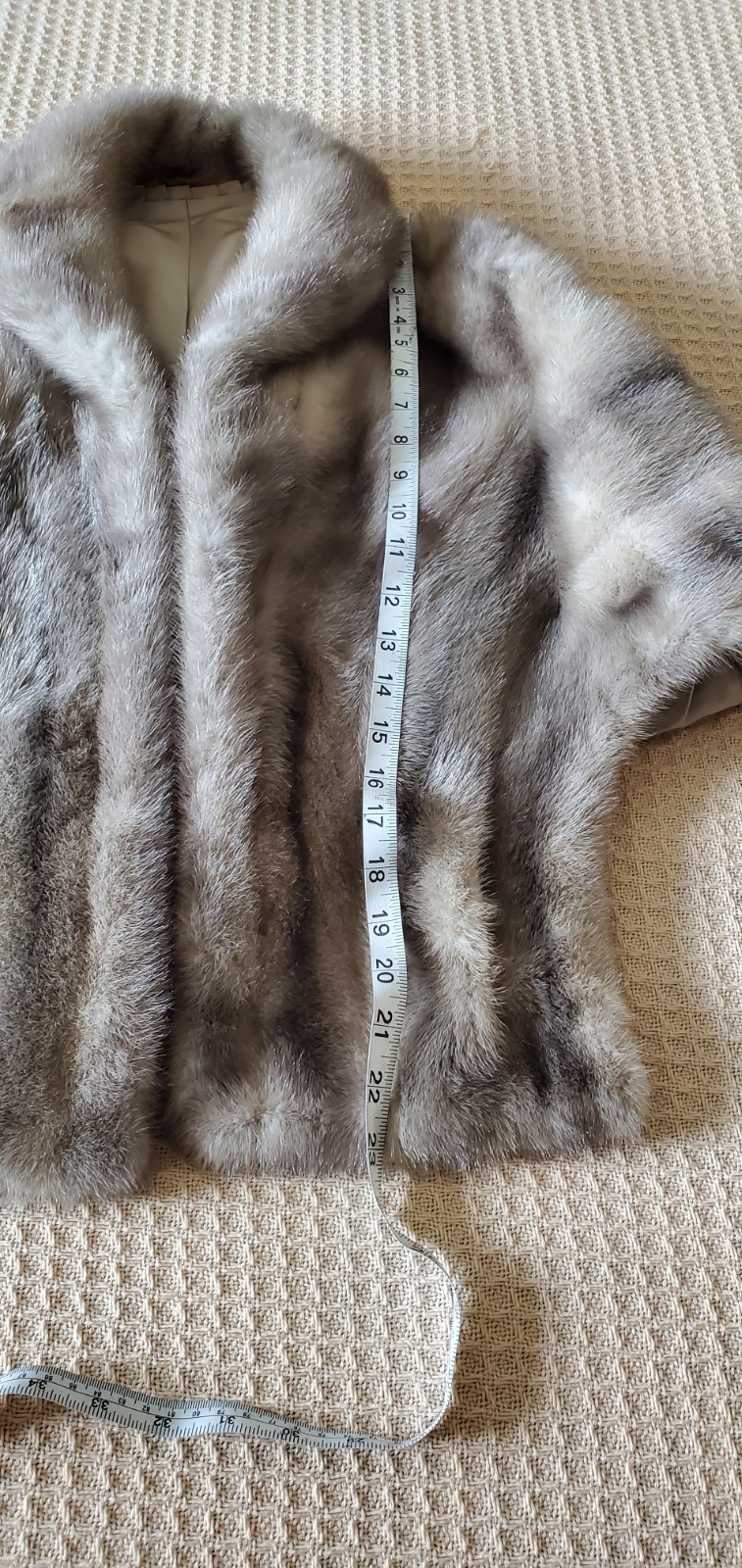 Vtg Mink Stole Gray/Beige Satin Lining Shoulder Straps One Size