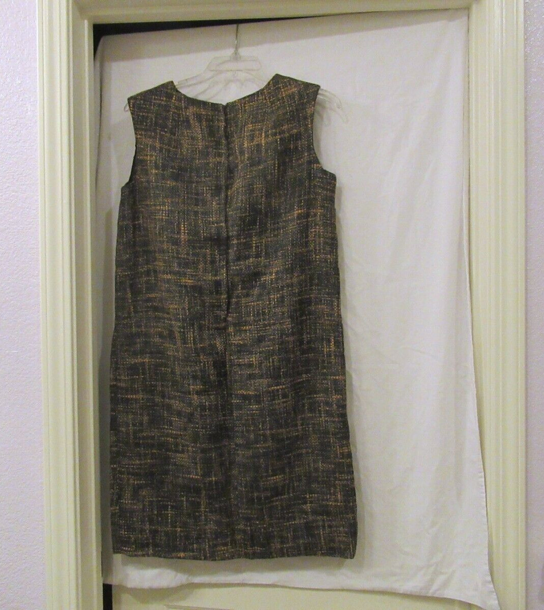 Phil Jacobs brown and gold boucle plaid shift dress, c. 1960s, 36″ chest