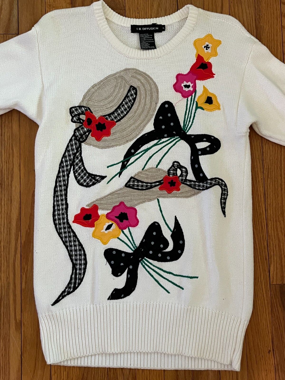 Vintage 1990s I B Diffusion Flower & Bonnet Long Cotton Retro Sweater Women S